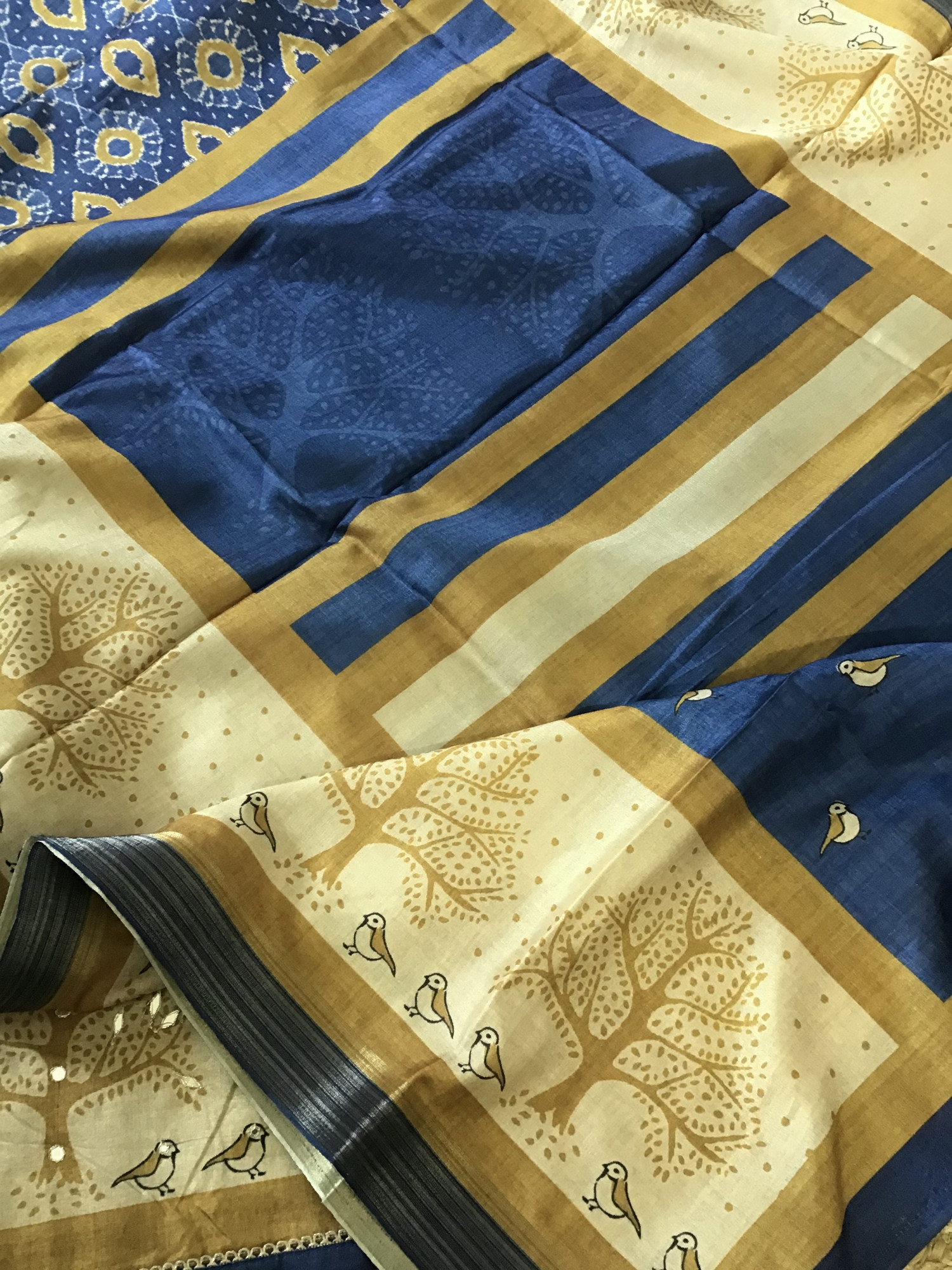 Soft Semi Tussar Silk Printed Embroidered Suit - Blue