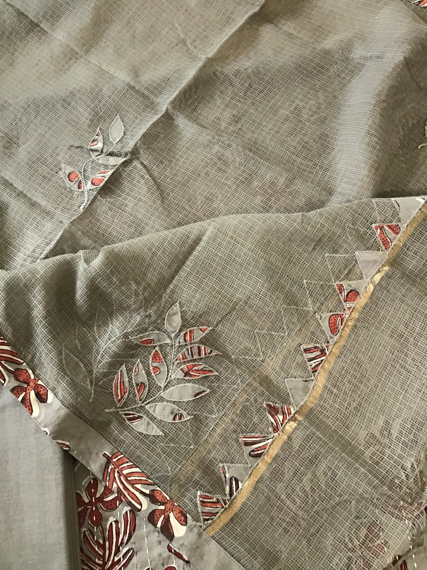 Pure Fine Cotton Printed Embroidered Suit - Brown