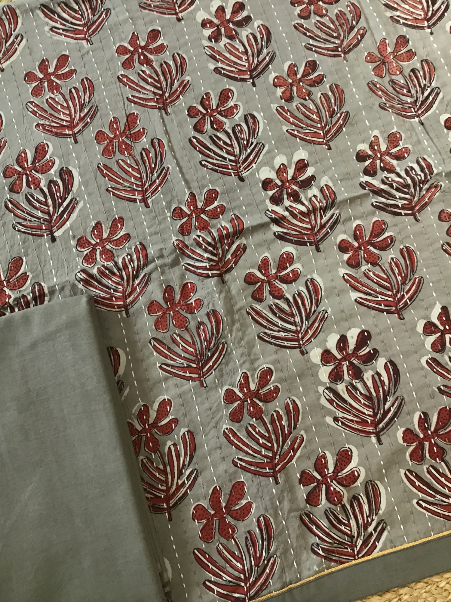 Pure Fine Cotton Printed Embroidered Suit - Brown