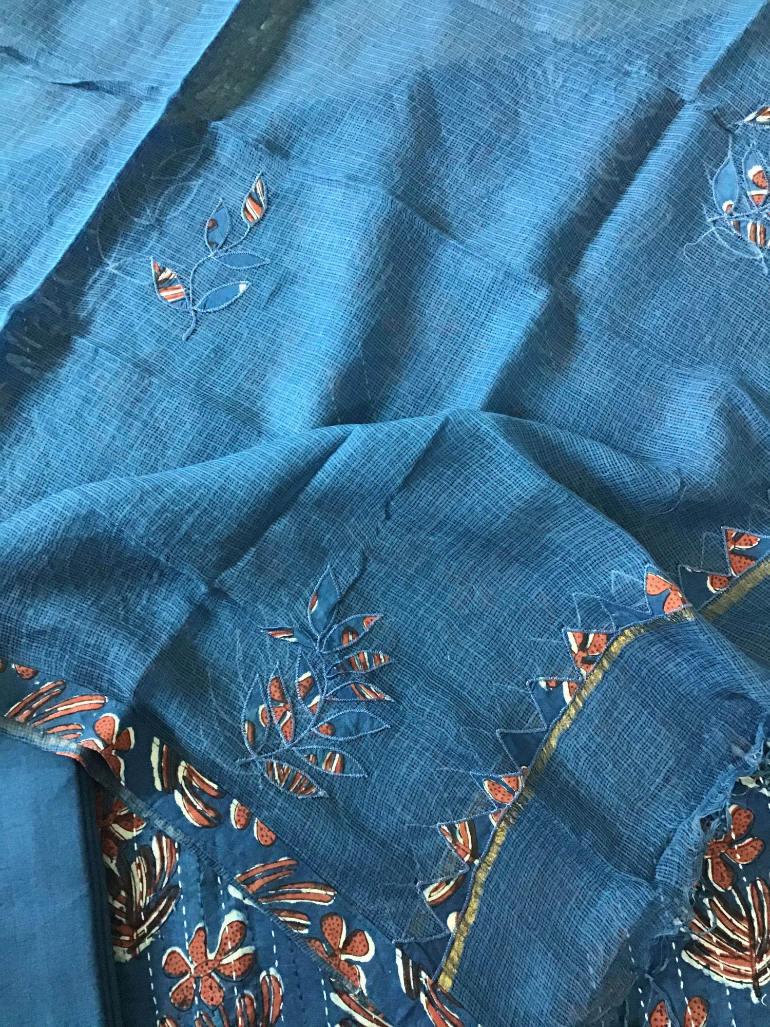 Pure Fine Cotton Printed Embroidered Suit - Blue