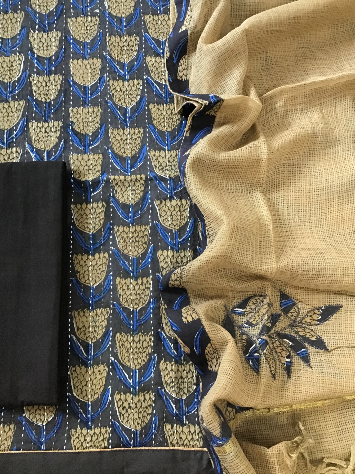 Pure Fine Cotton Printed Embroidered Suit - Brown