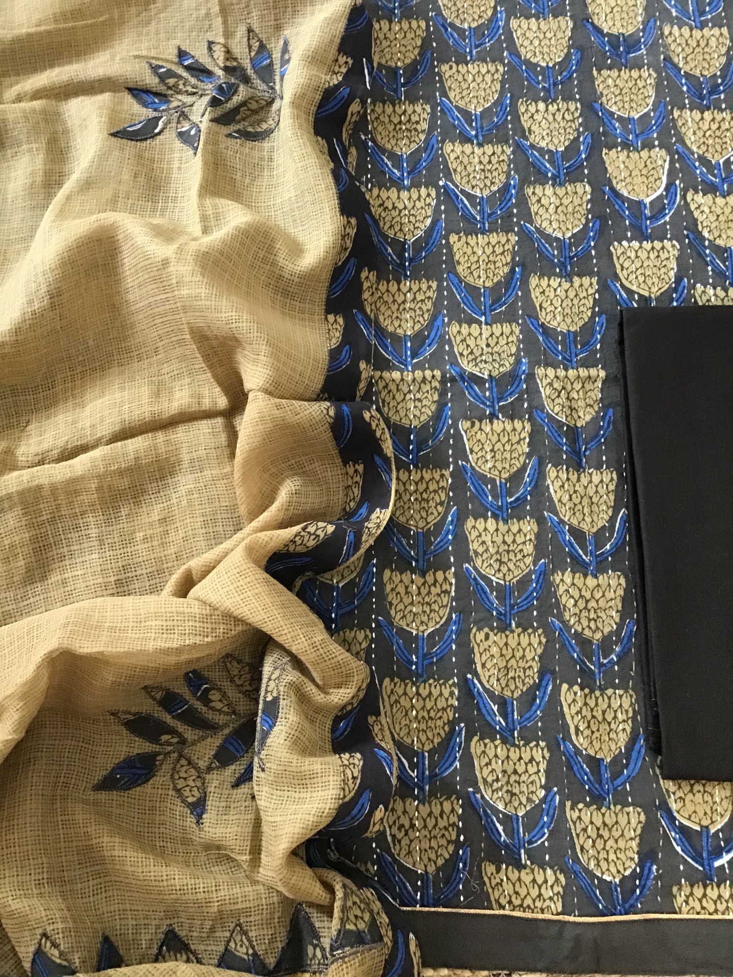 Pure Fine Cotton Printed Embroidered Suit - Brown