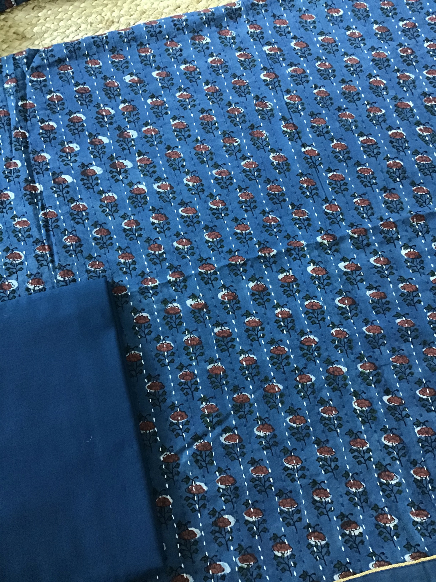 Pure Fine Cotton Printed Embroidered Suit - Blue