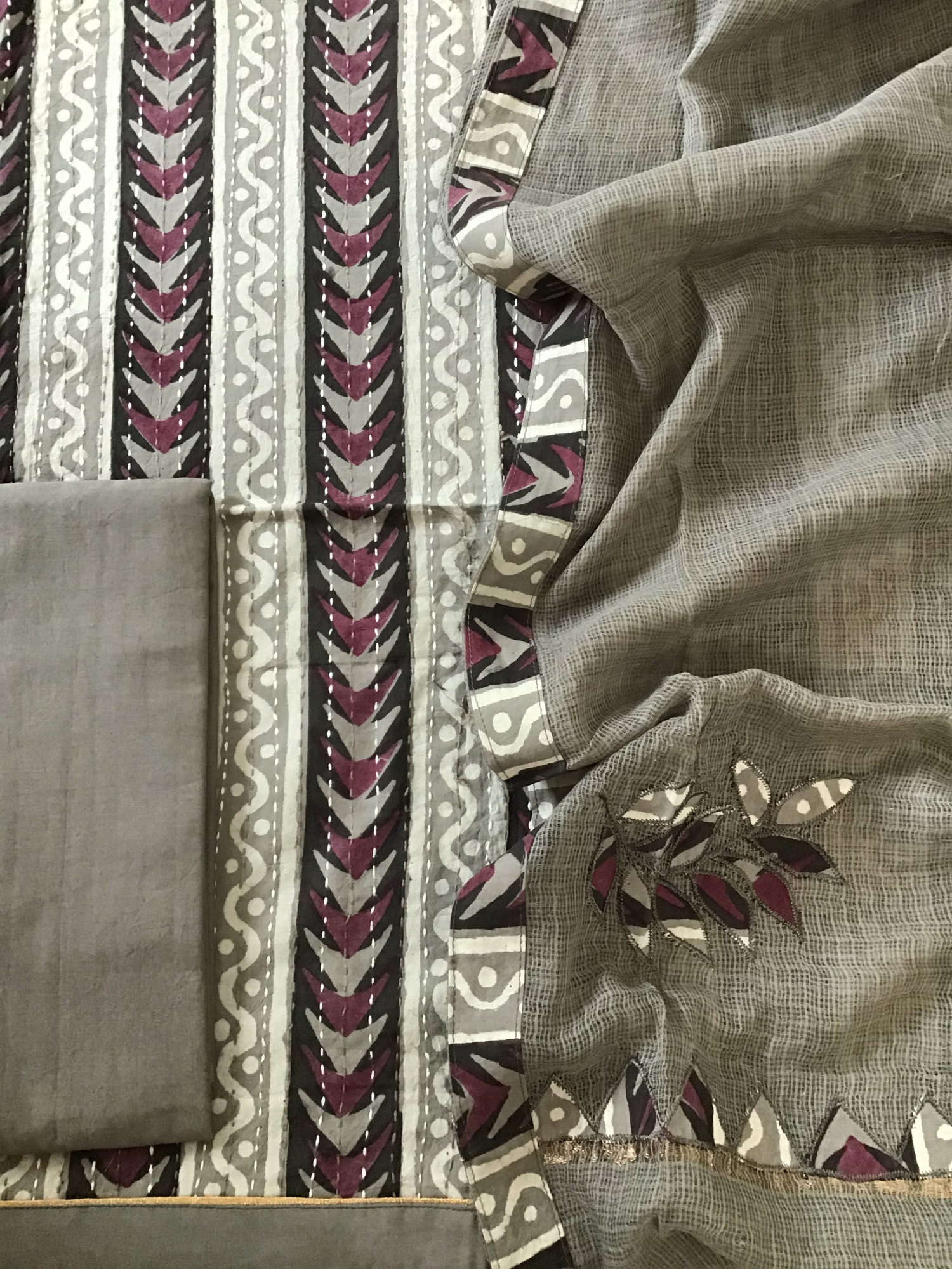 Pure Fine Cotton Printed Embroidered Suit - Brown