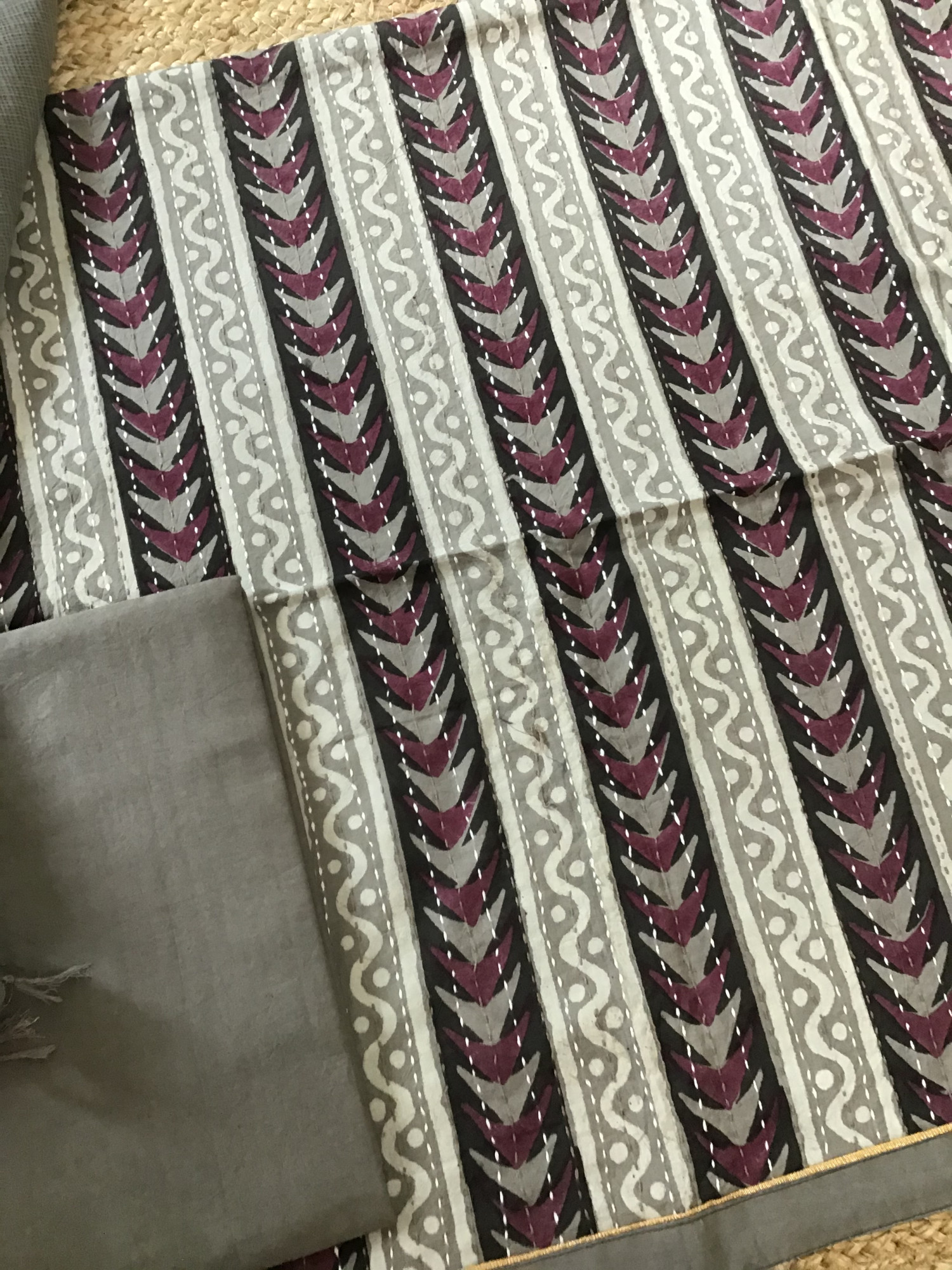 Pure Fine Cotton Printed Embroidered Suit - Brown