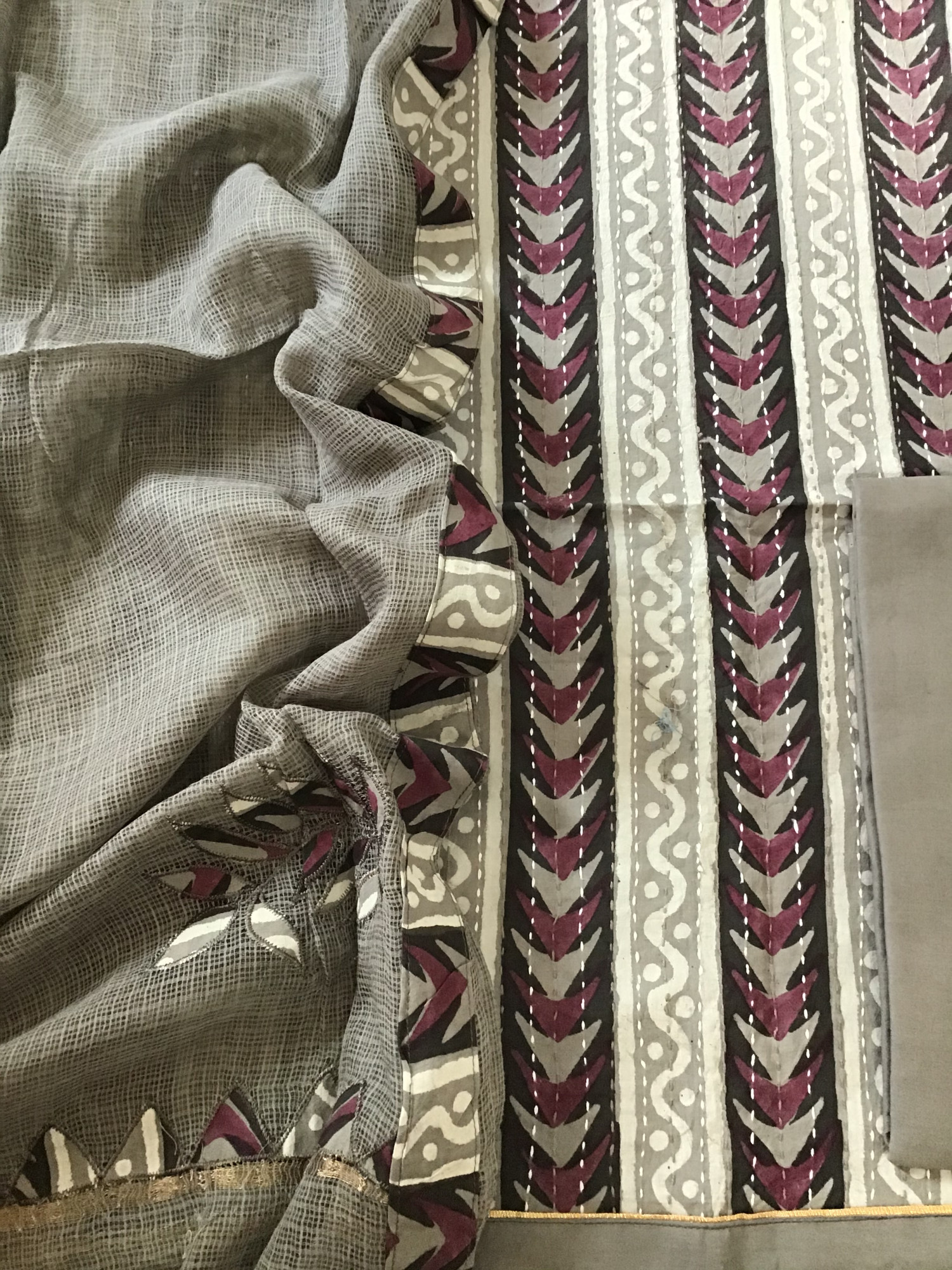 Pure Fine Cotton Printed Embroidered Suit - Brown