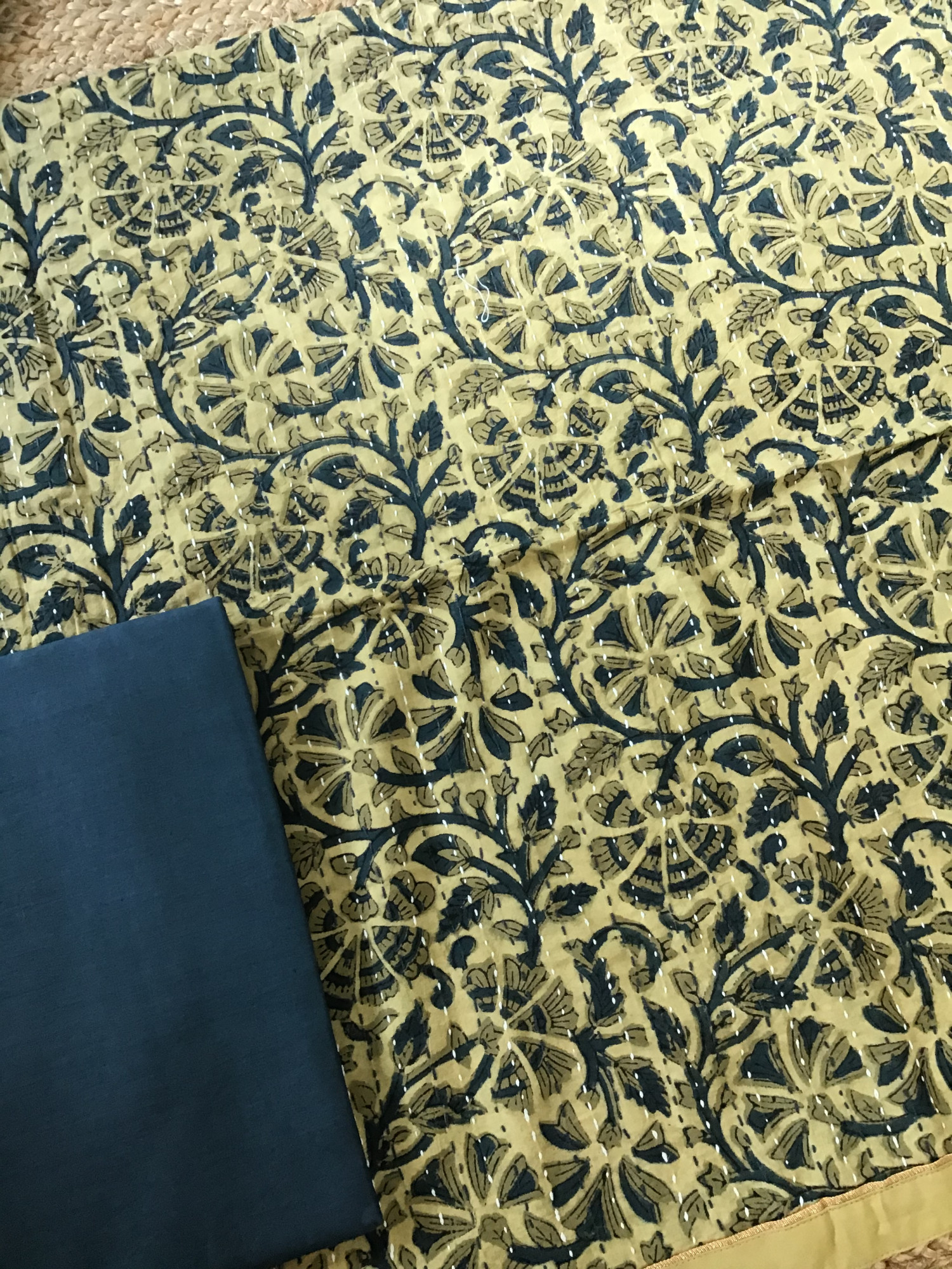 Pure Fine Cotton Printed Embroidered Suit - Yellow