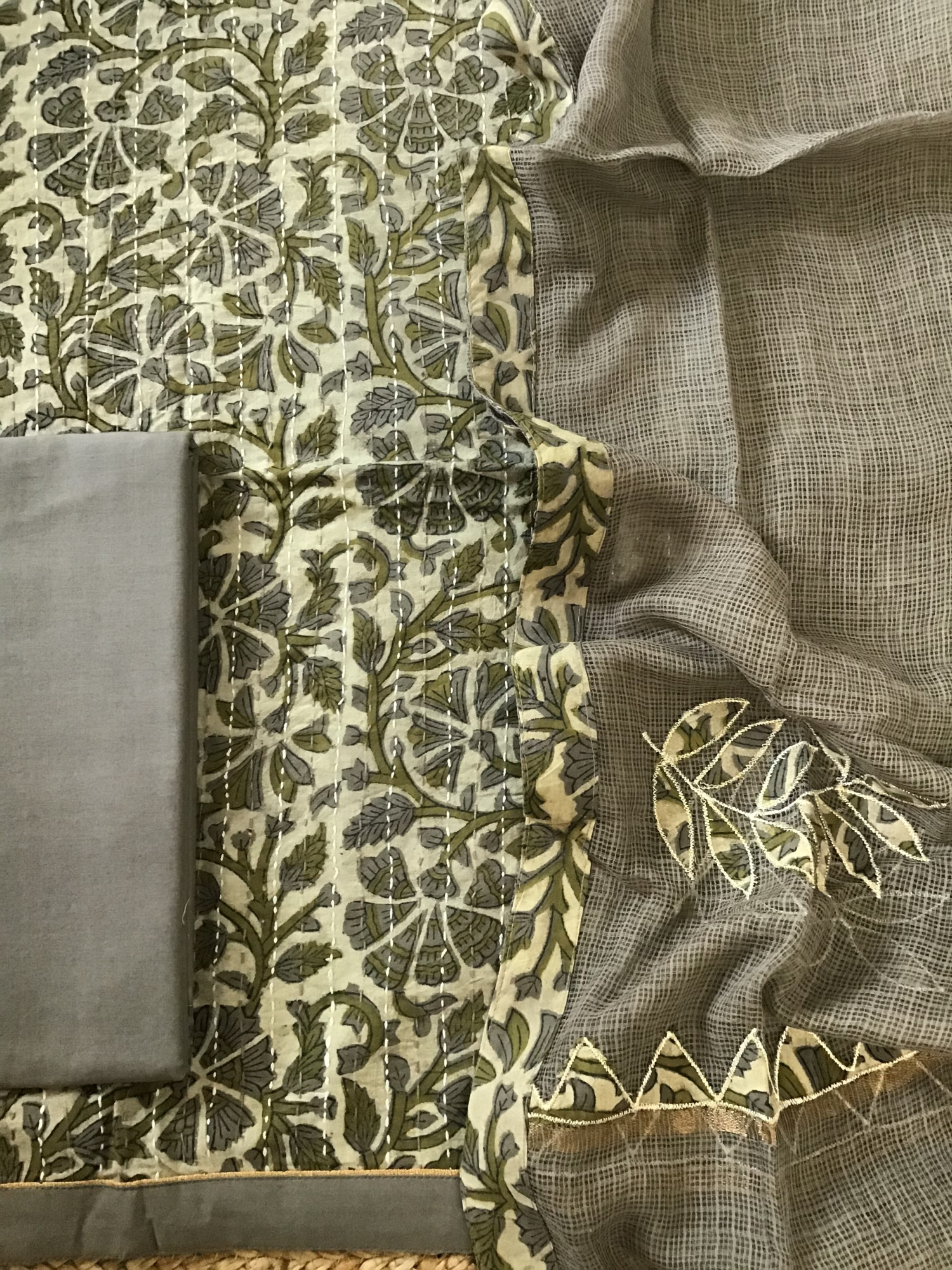 Pure Fine Cotton Printed Embroidered Suit - Brown