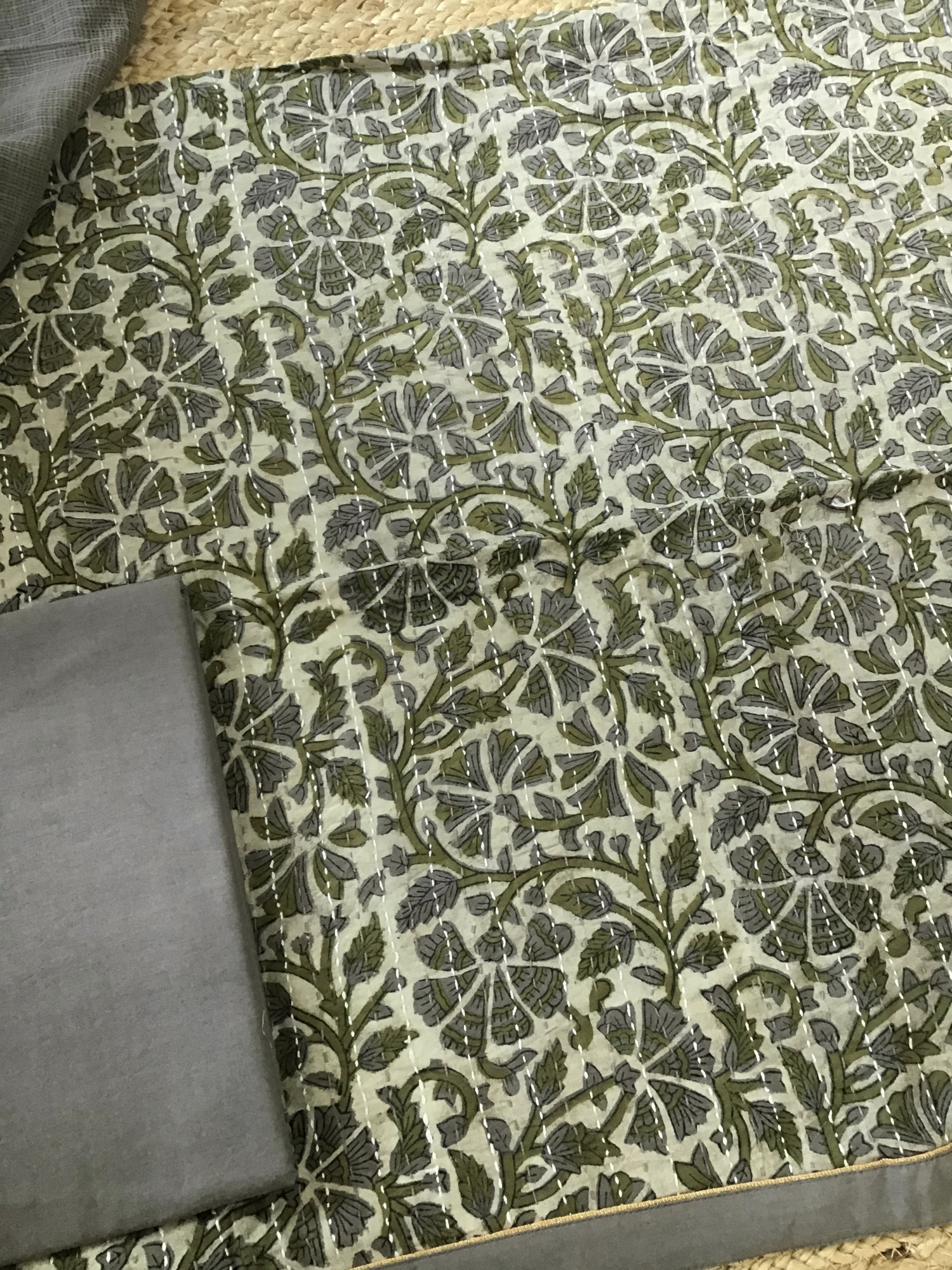 Pure Fine Cotton Printed Embroidered Suit - Brown