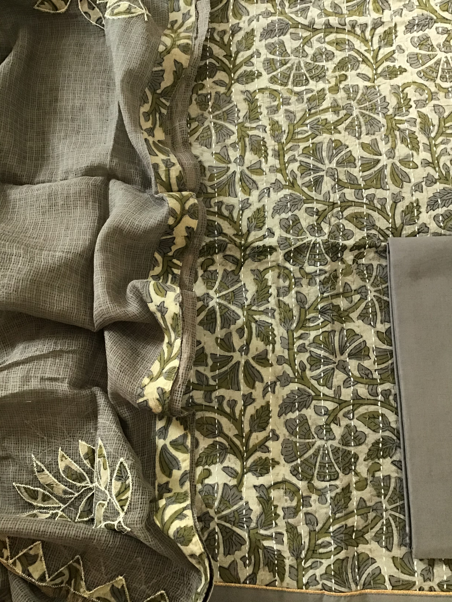 Pure Fine Cotton Printed Embroidered Suit - Brown