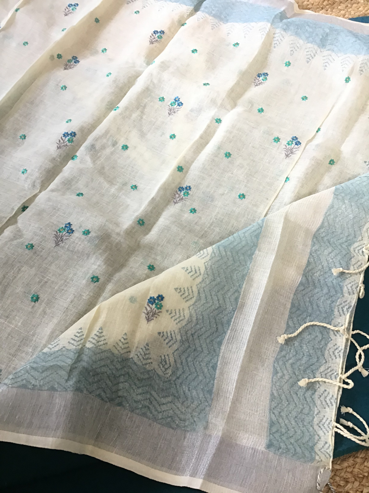Pure Handloom Cotton Embroidered Suit - Blue