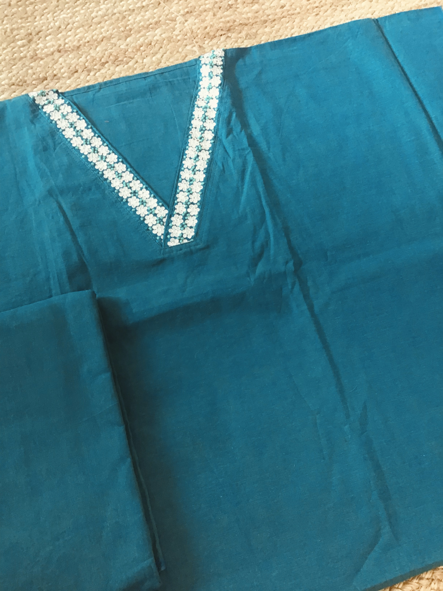 Pure Handloom Cotton Embroidered Suit - Blue