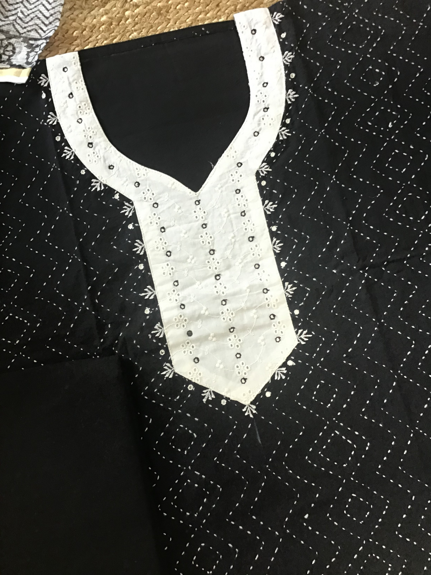 Pure Cotton Embroidered Suit - Black