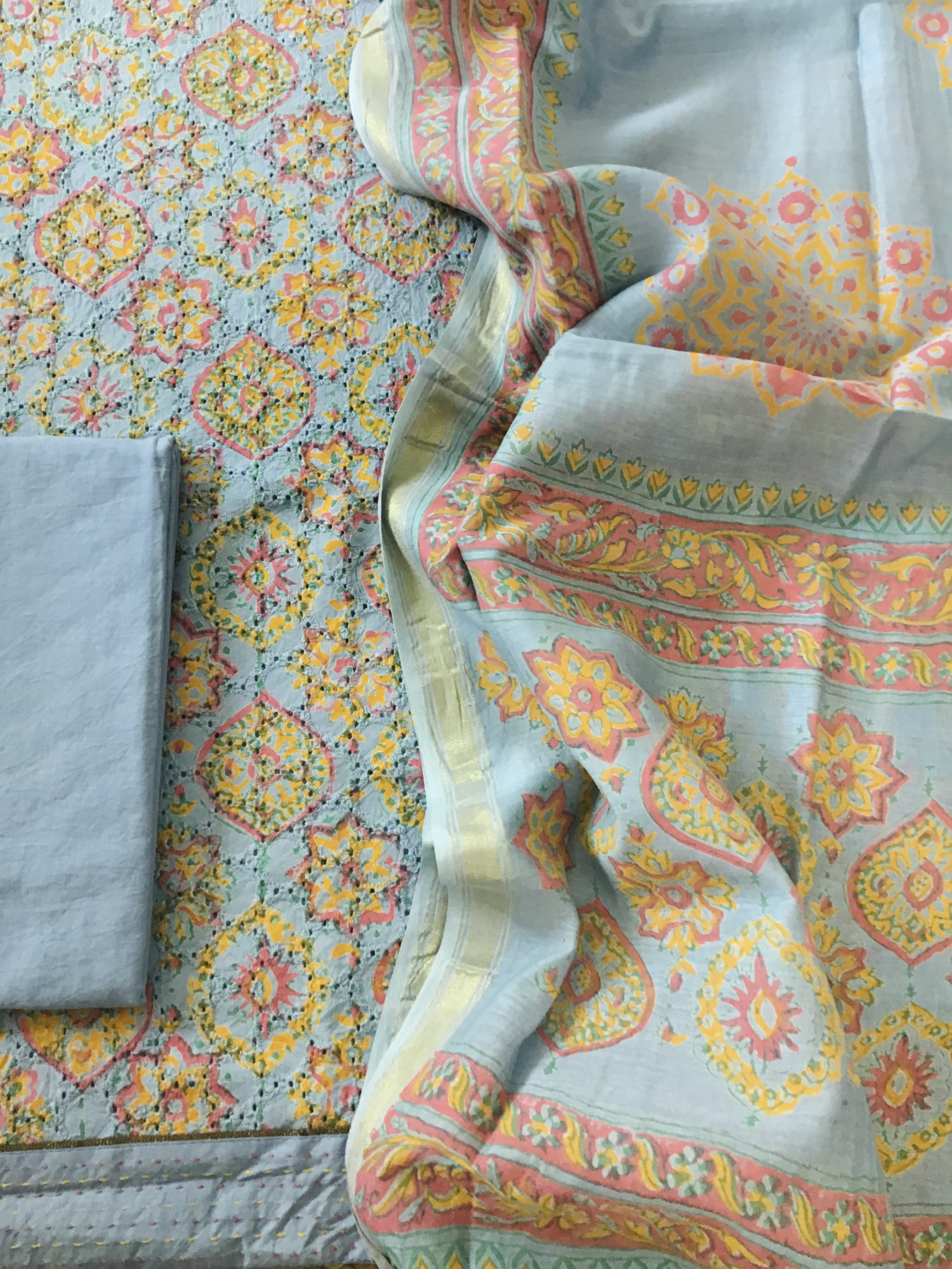 Pure Cotton Printed Embroidered Suit - Blue