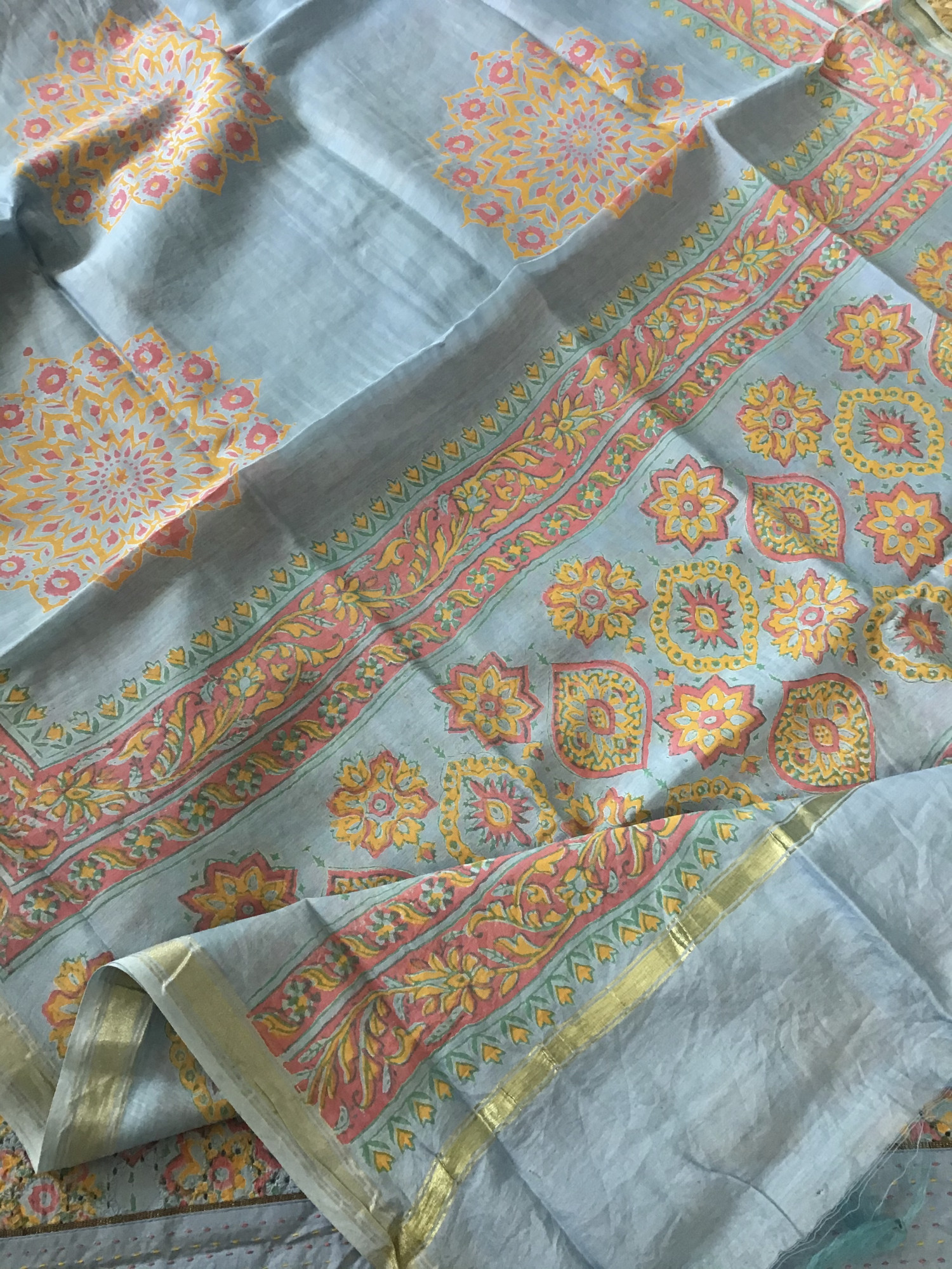 Pure Cotton Printed Embroidered Suit - Blue