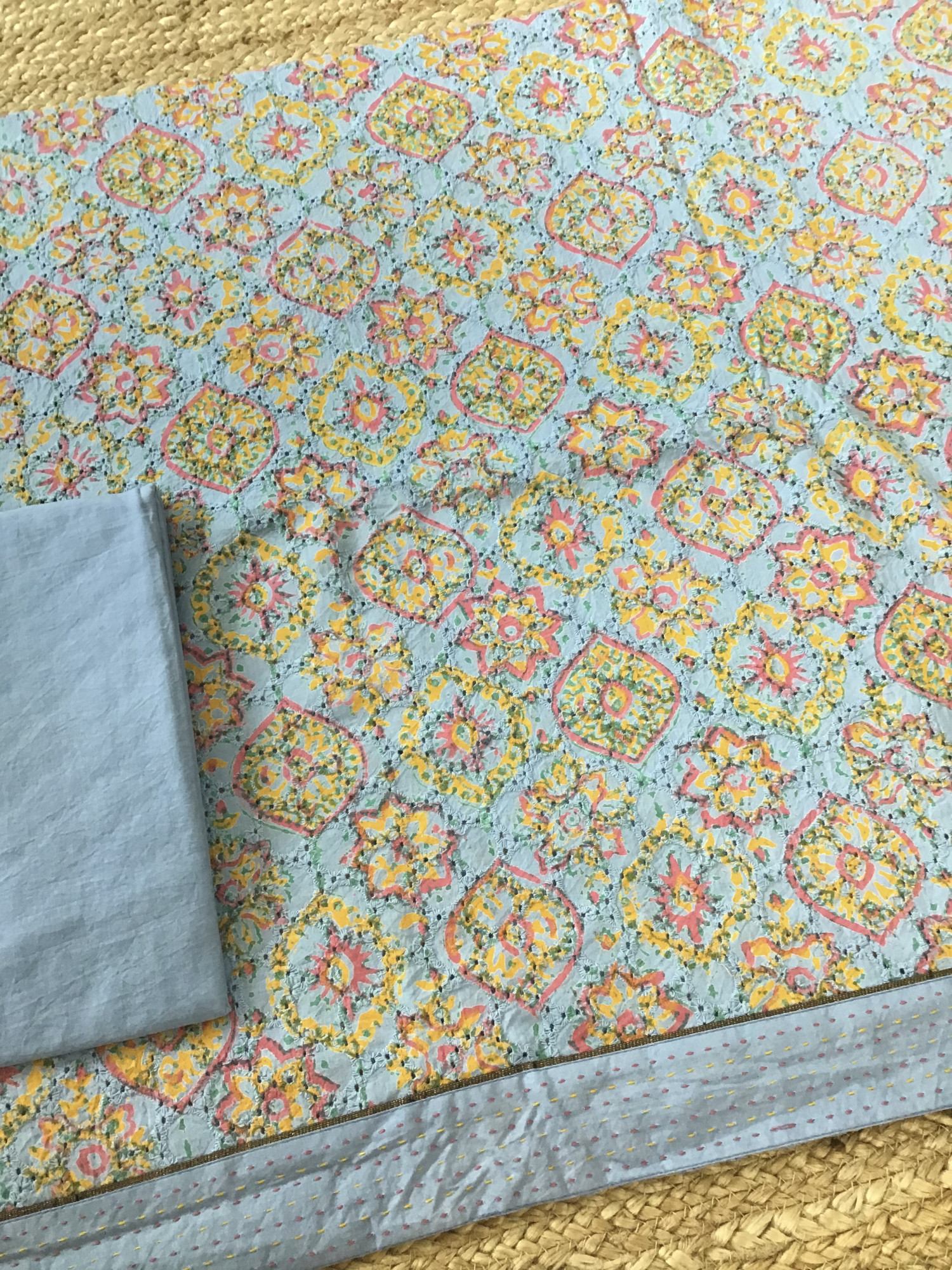 Pure Cotton Printed Embroidered Suit - Blue