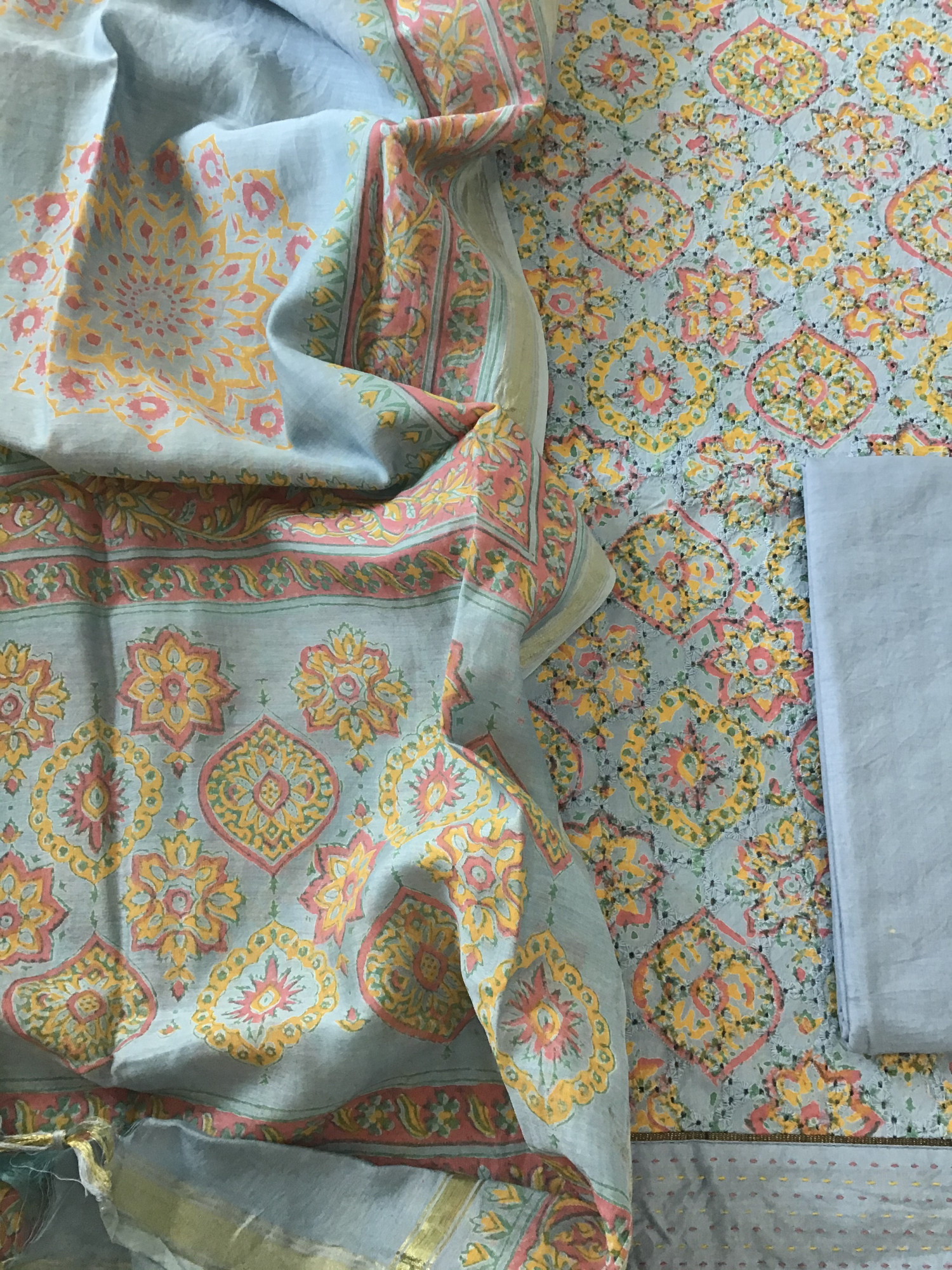 Pure Cotton Printed Embroidered Suit - Blue