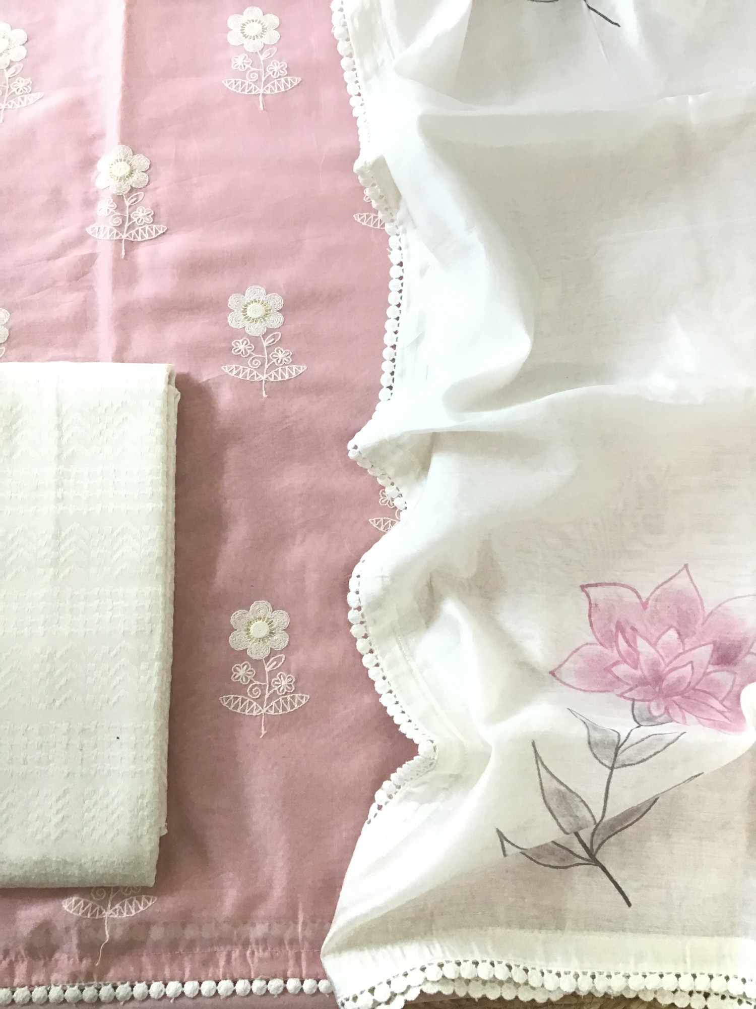 Soft Chanderi Embroidered Suit - Pink
