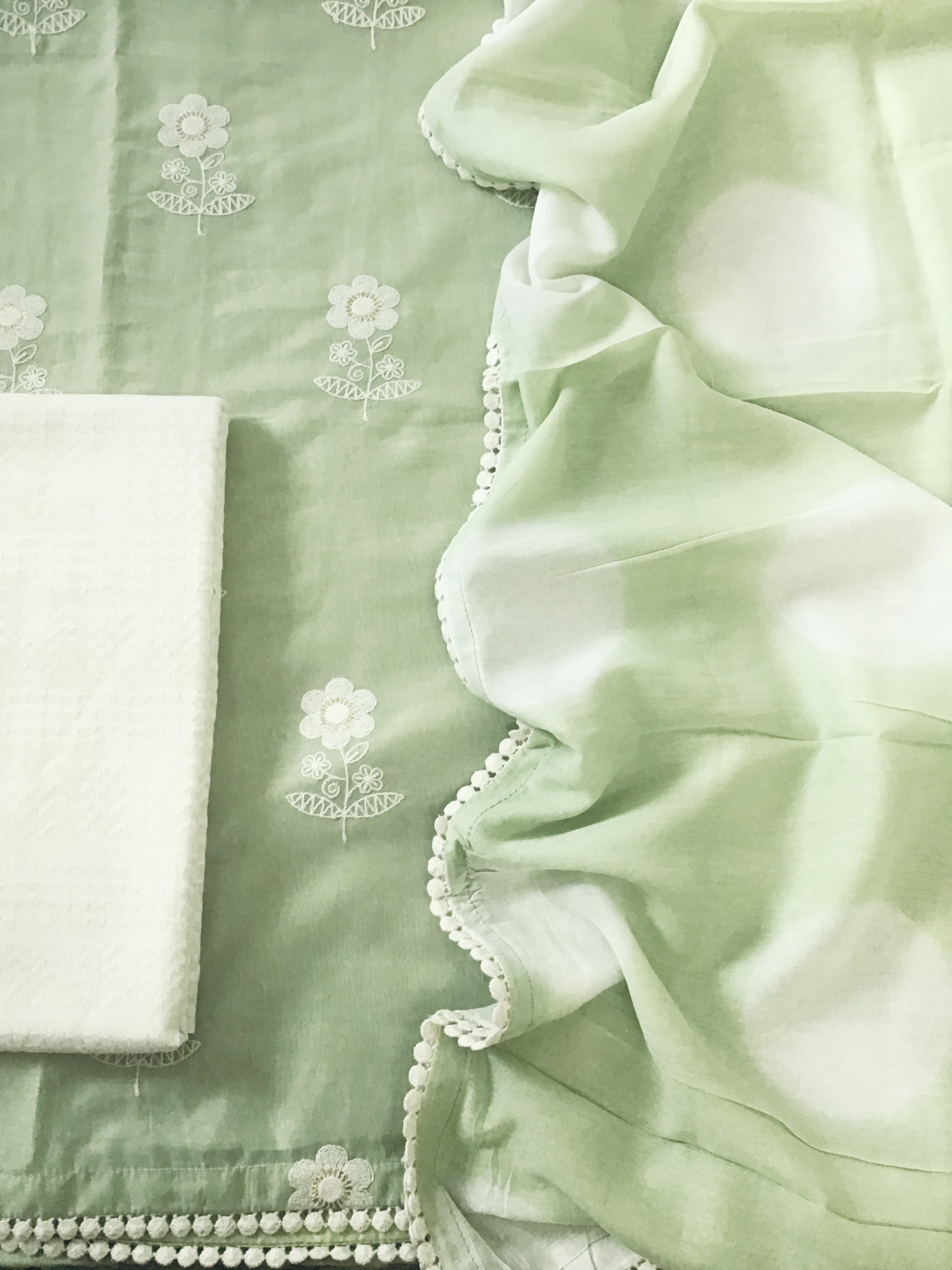 Soft Chanderi Embroidered Suit - Green