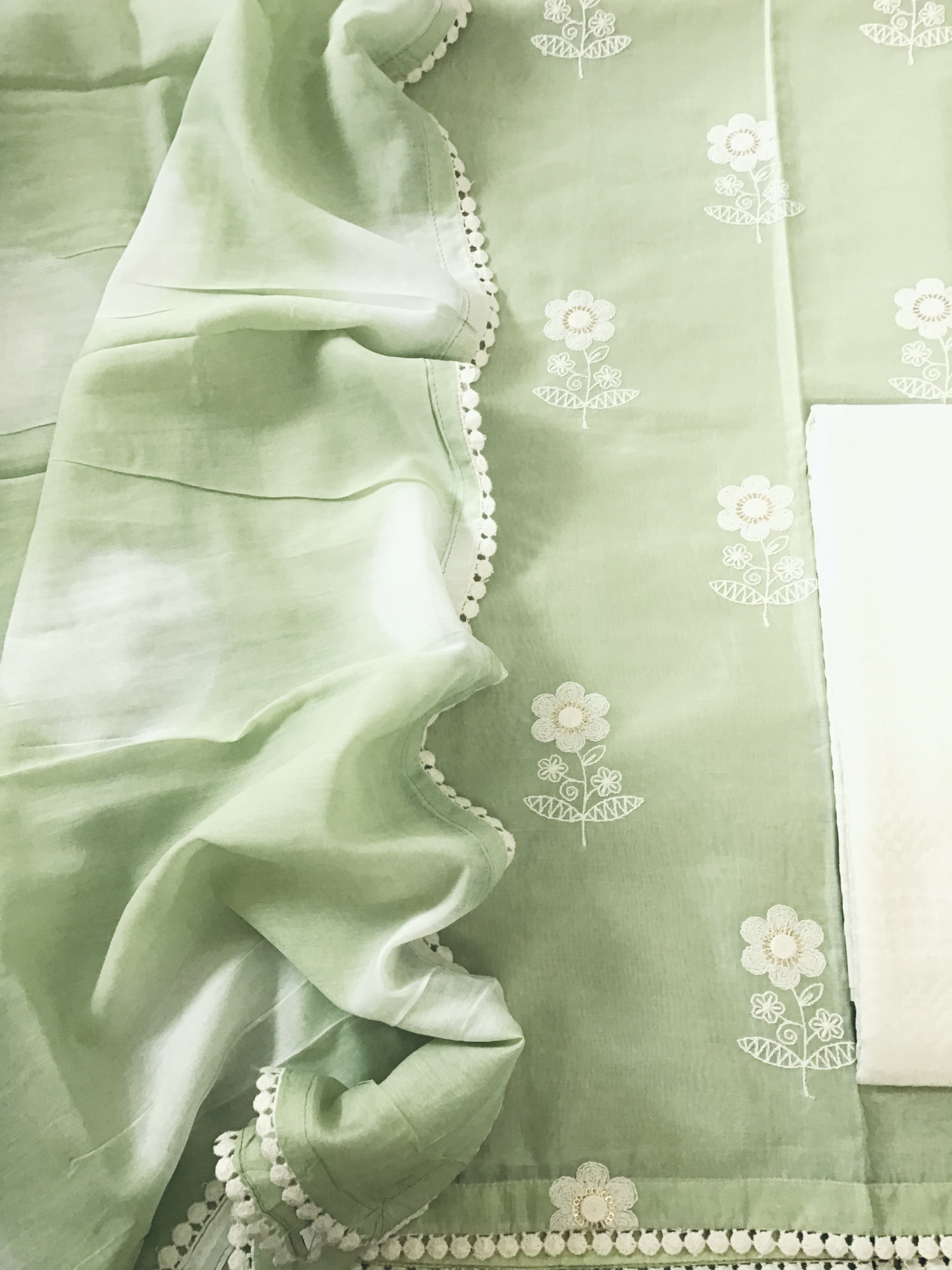 Soft Chanderi Embroidered Suit - Green