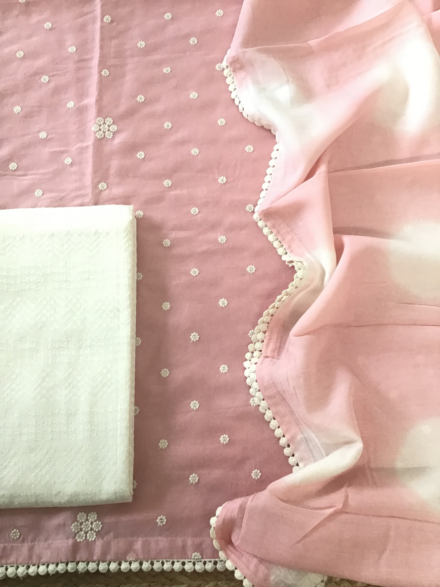 Soft Chanderi Embroidered Suit - Pink