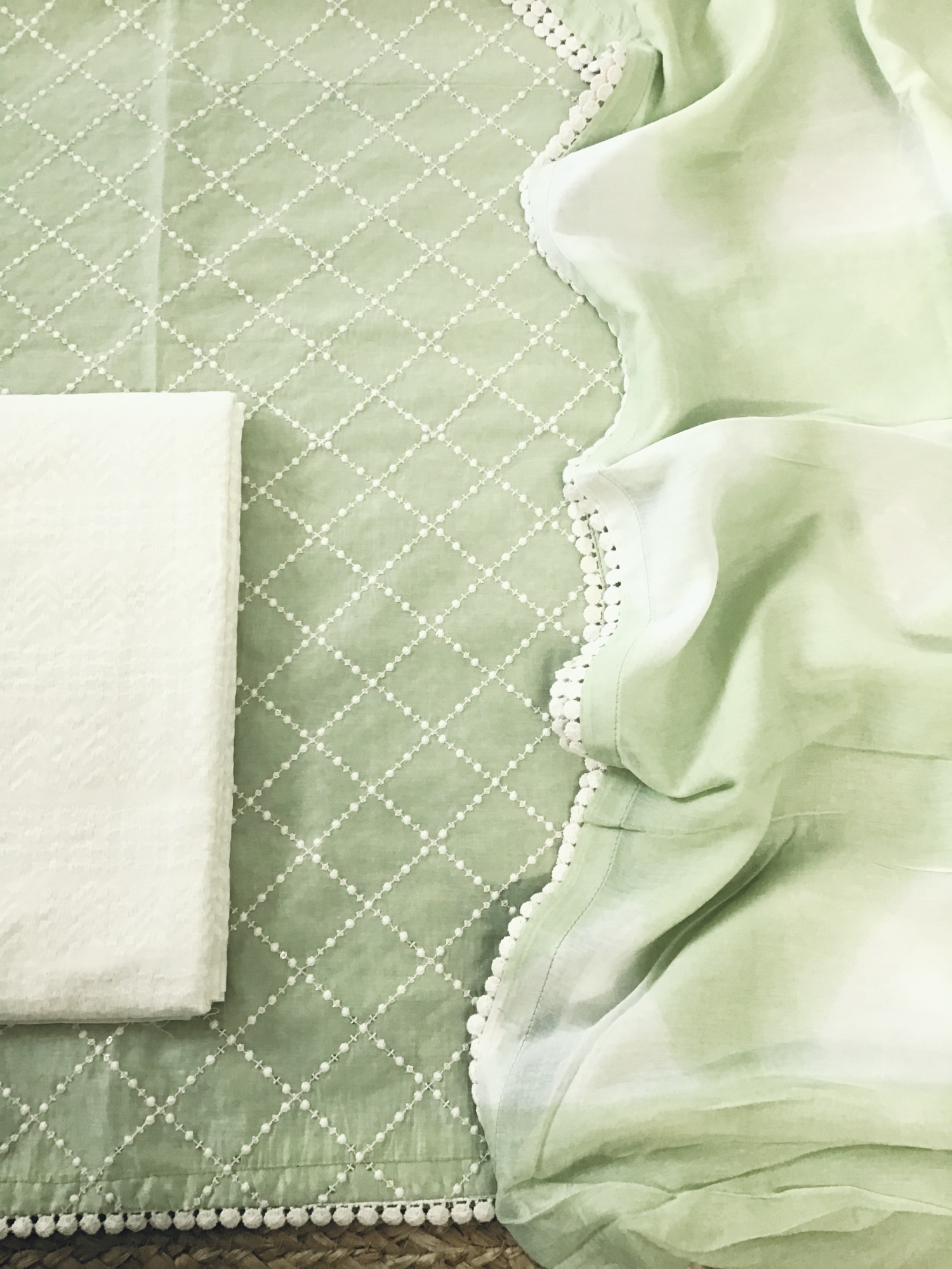 Soft Chanderi Embroidered Suit - Green