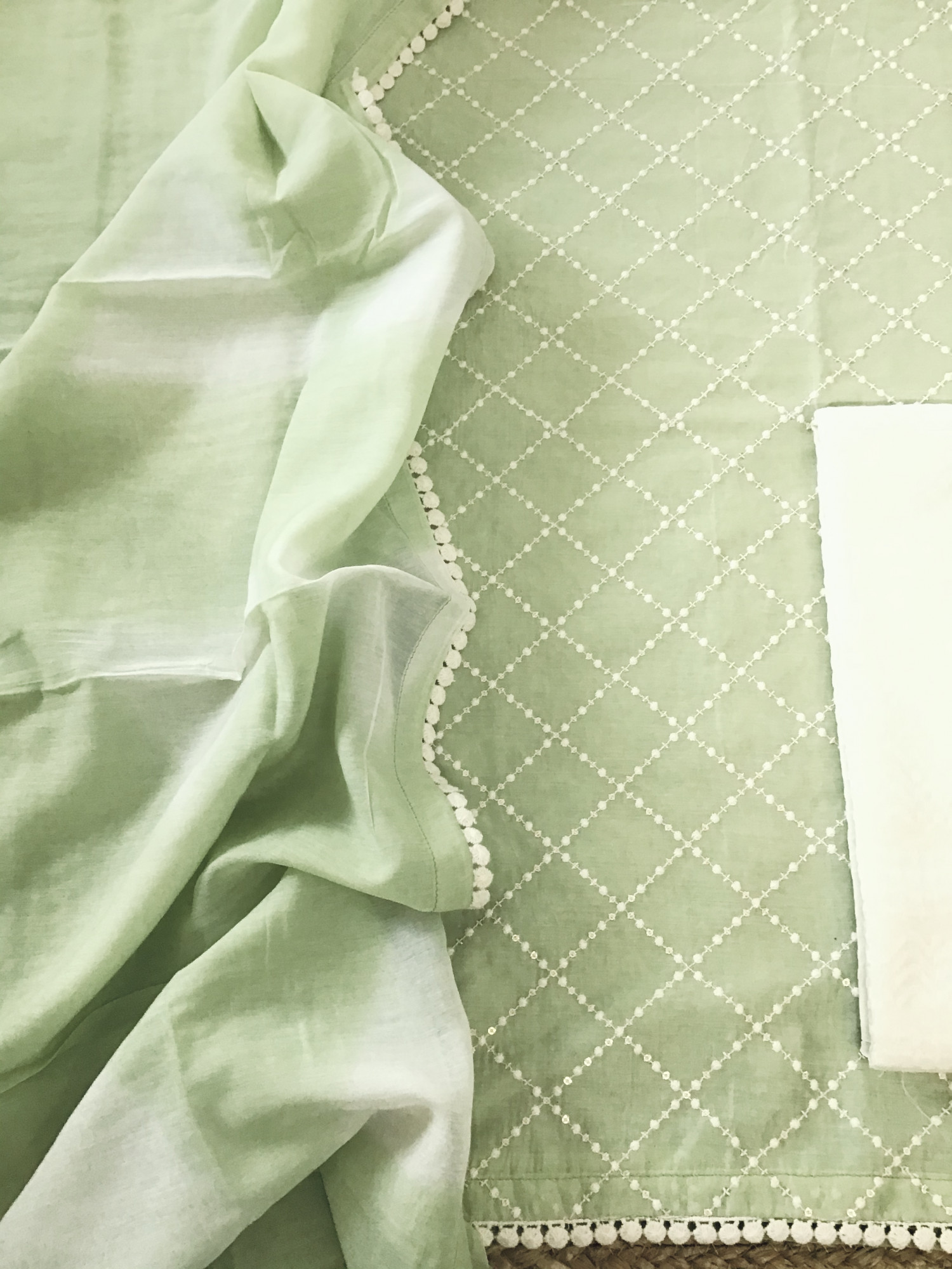 Soft Chanderi Embroidered Suit - Green