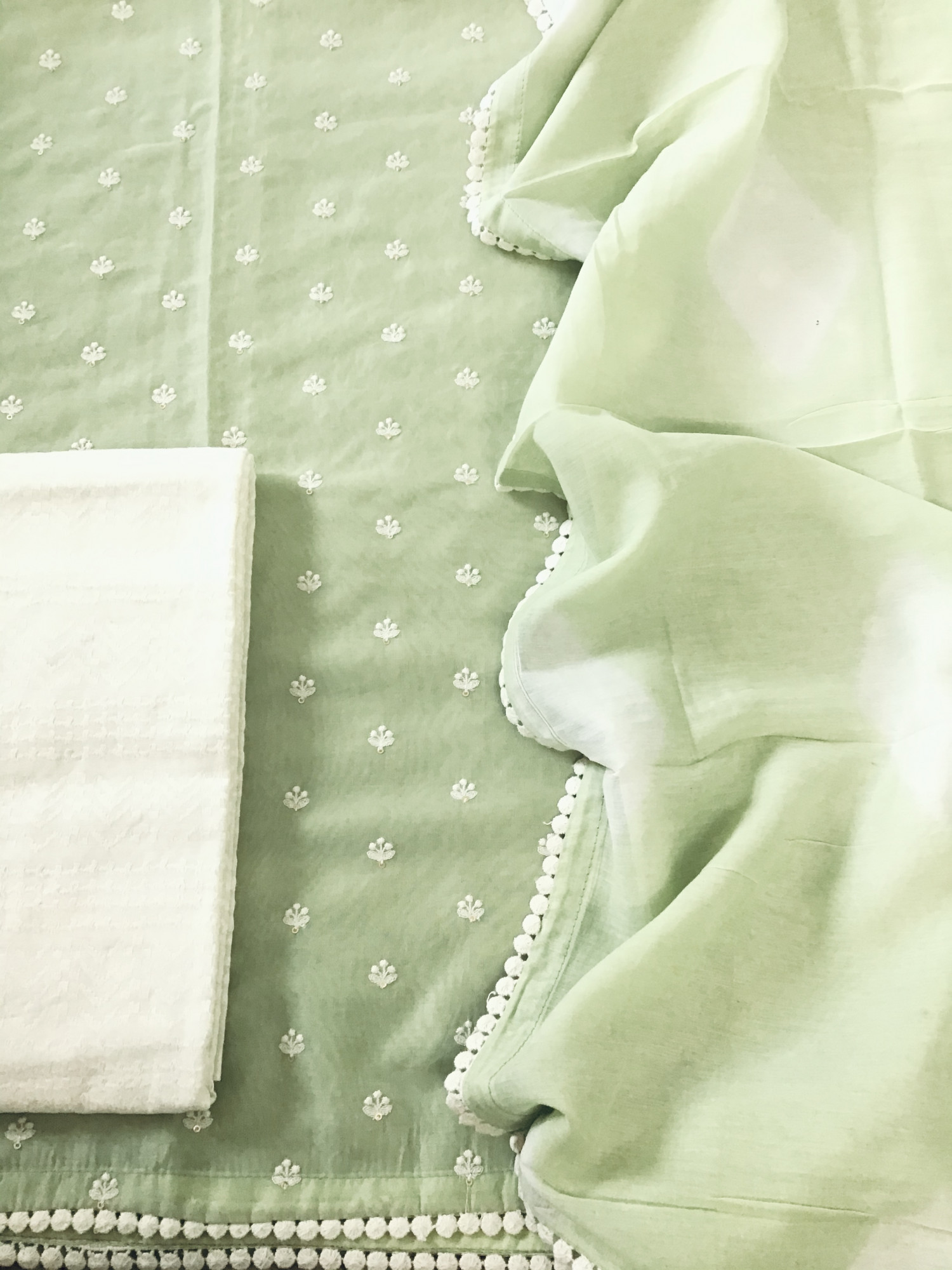 Soft Chanderi Embroidered Suit - Green
