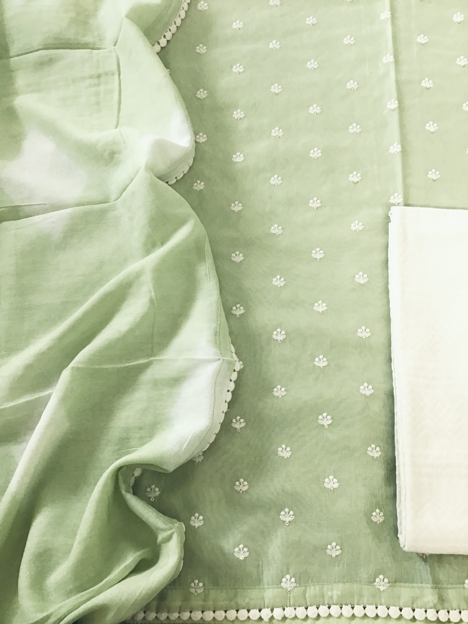 Soft Chanderi Embroidered Suit - Green