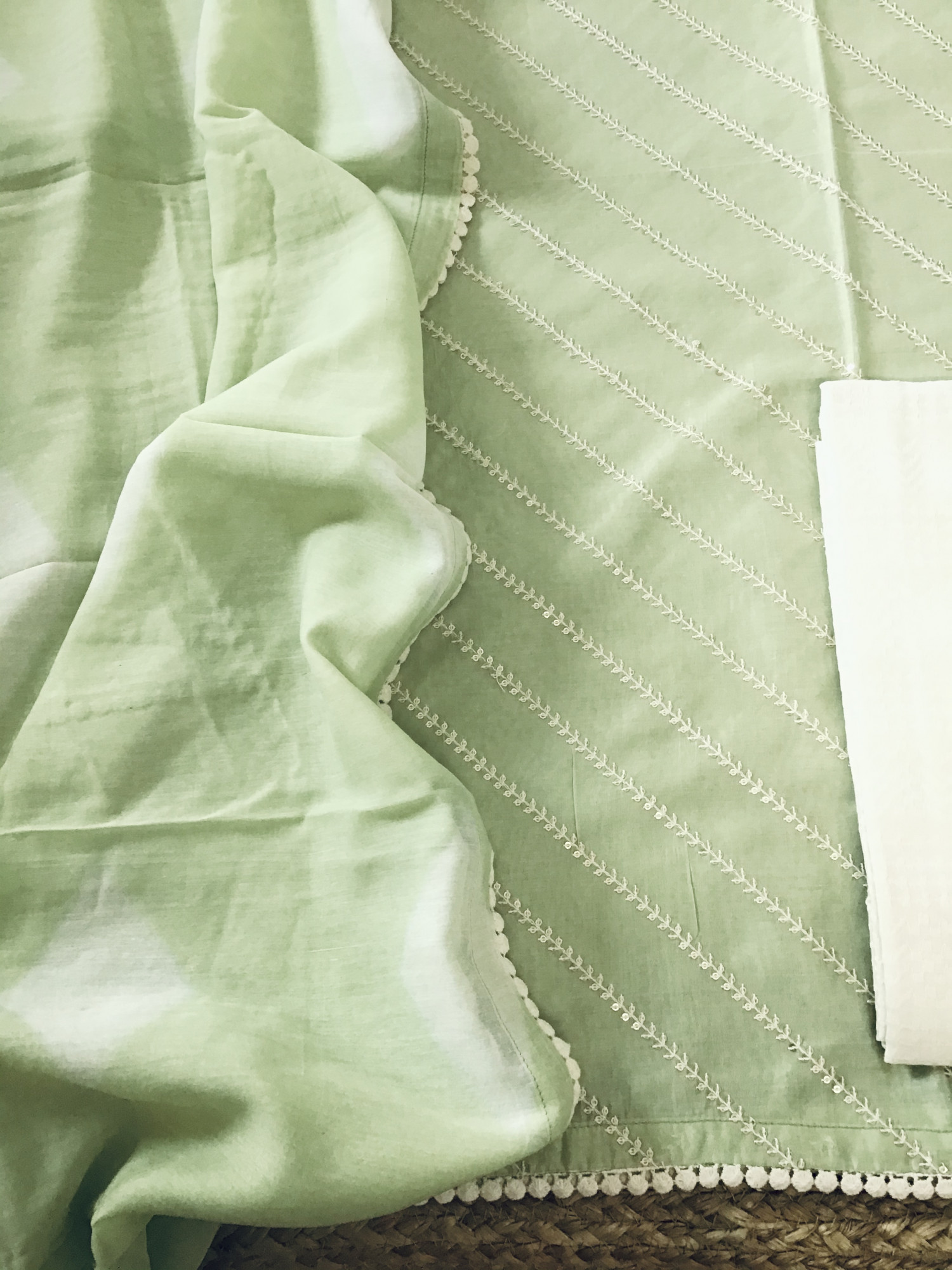 Soft Chanderi Embroidered Suit - Green