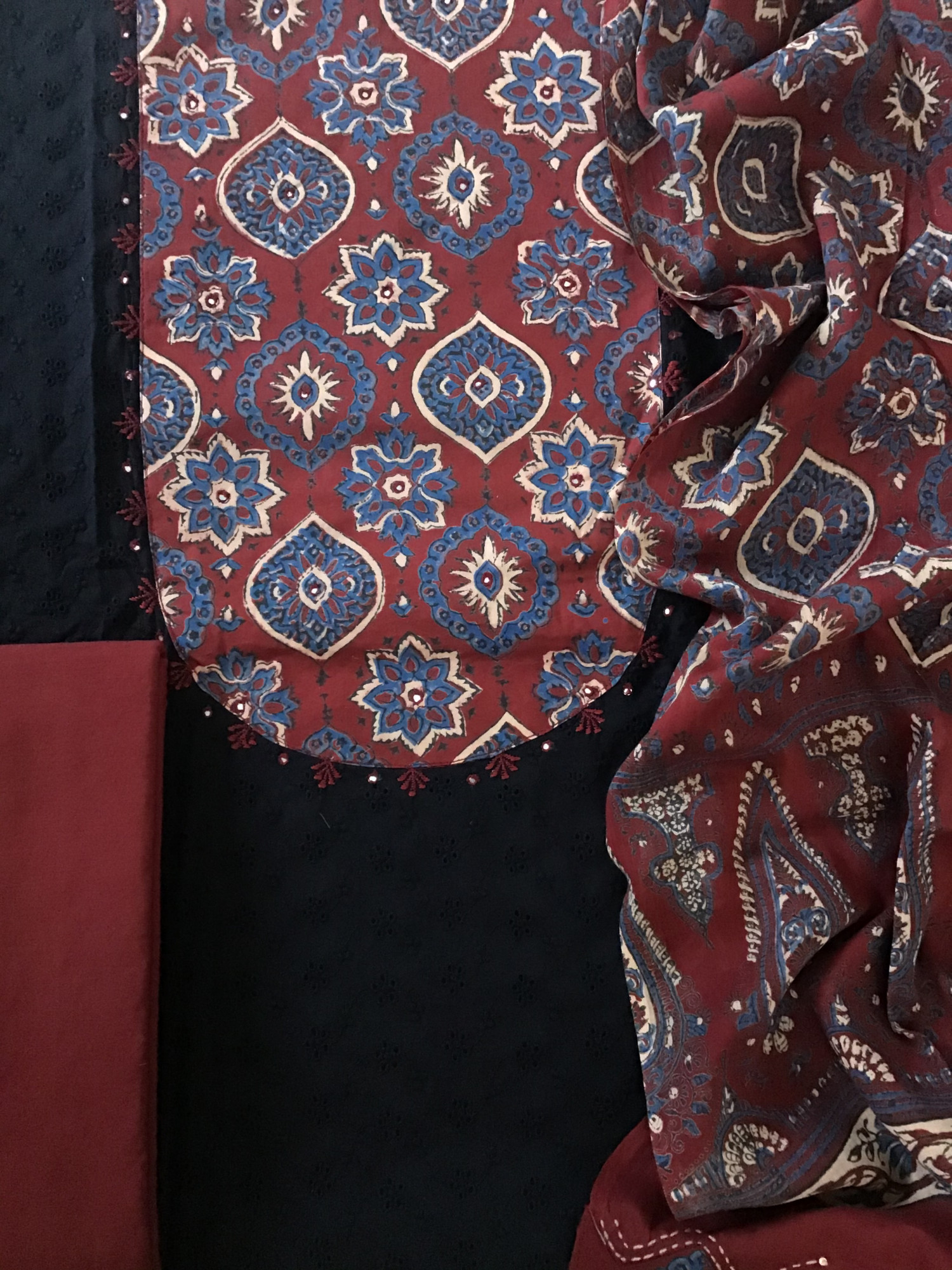 Pure Cotton Embroidered Suit - Black