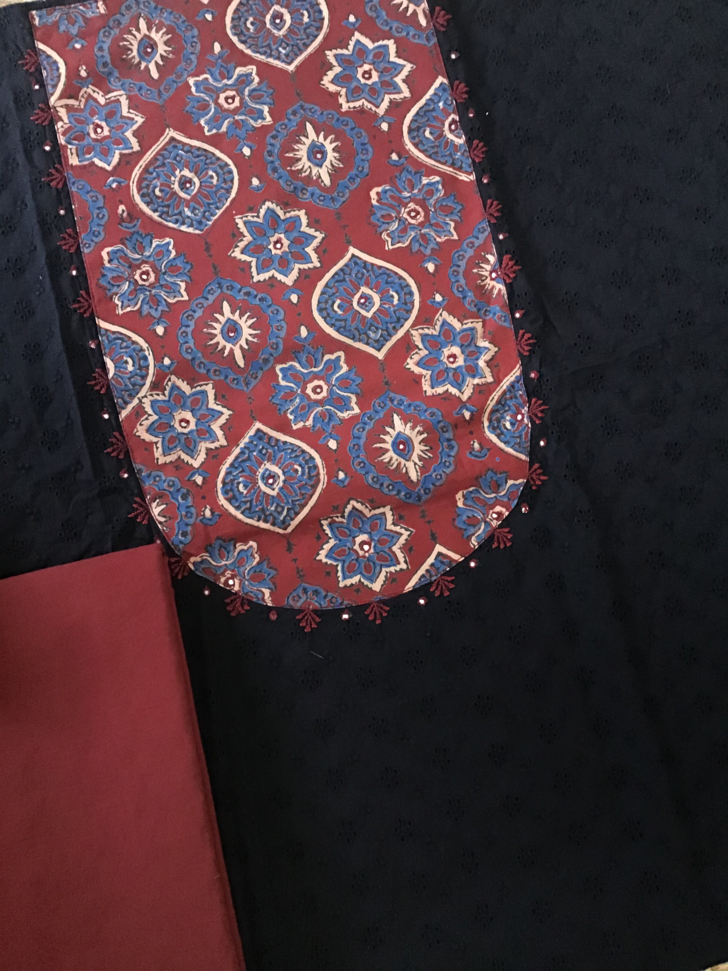 Pure Cotton Embroidered Suit - Black