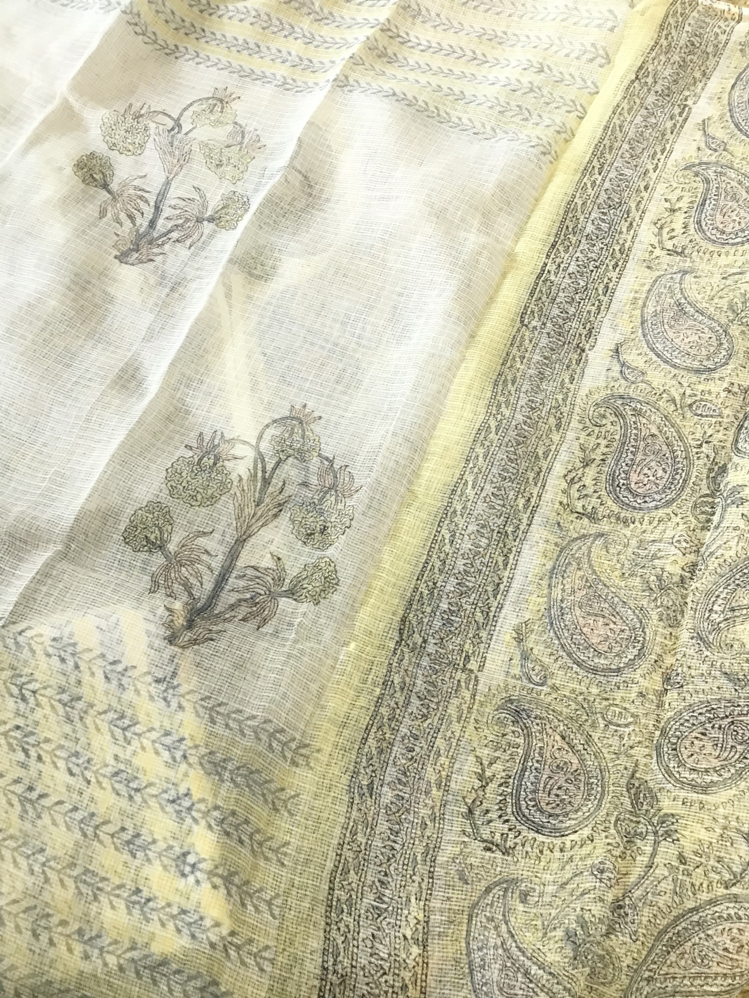 Pure Kota Cotton Printed Embroidered Suit - Yellow