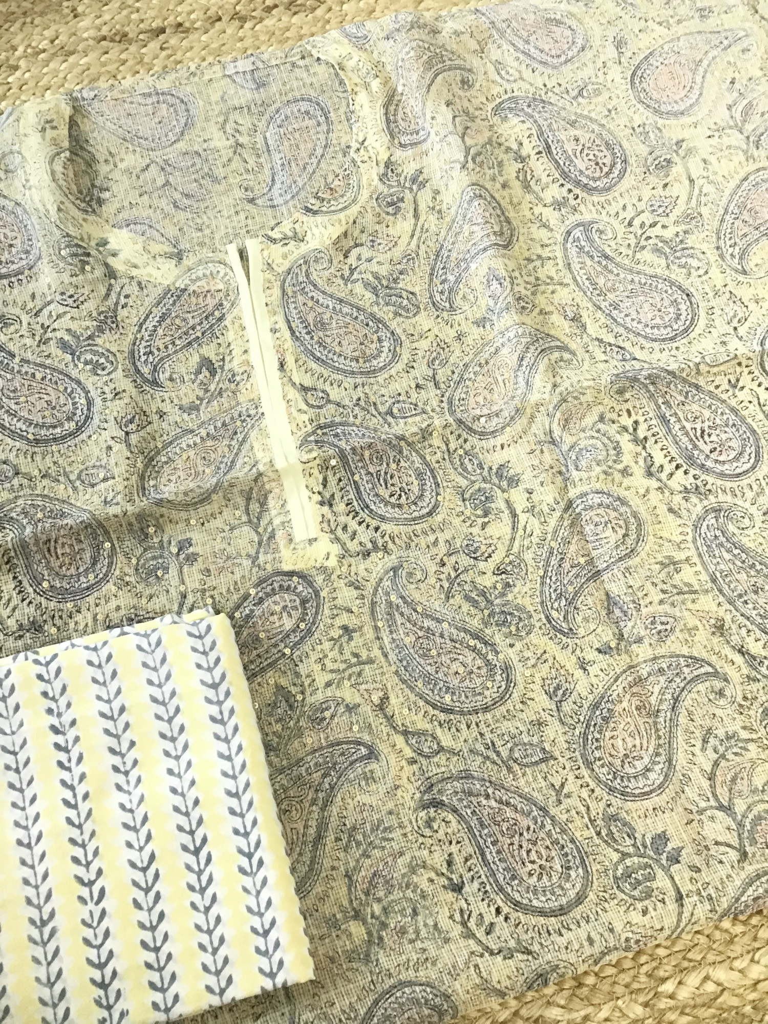 Pure Kota Cotton Printed Embroidered Suit - Yellow