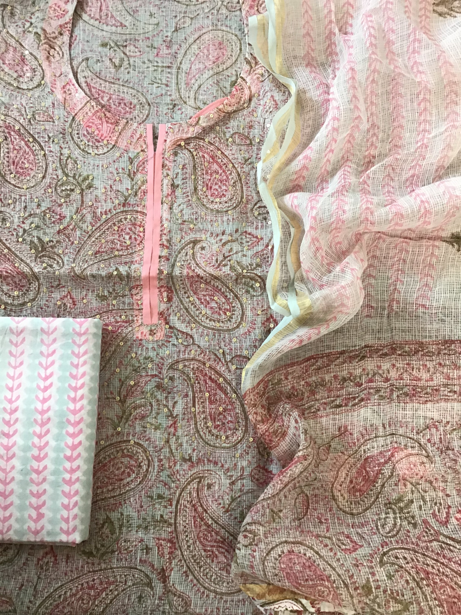 Pure Kota Cotton Printed Embroidered Suit - Blue