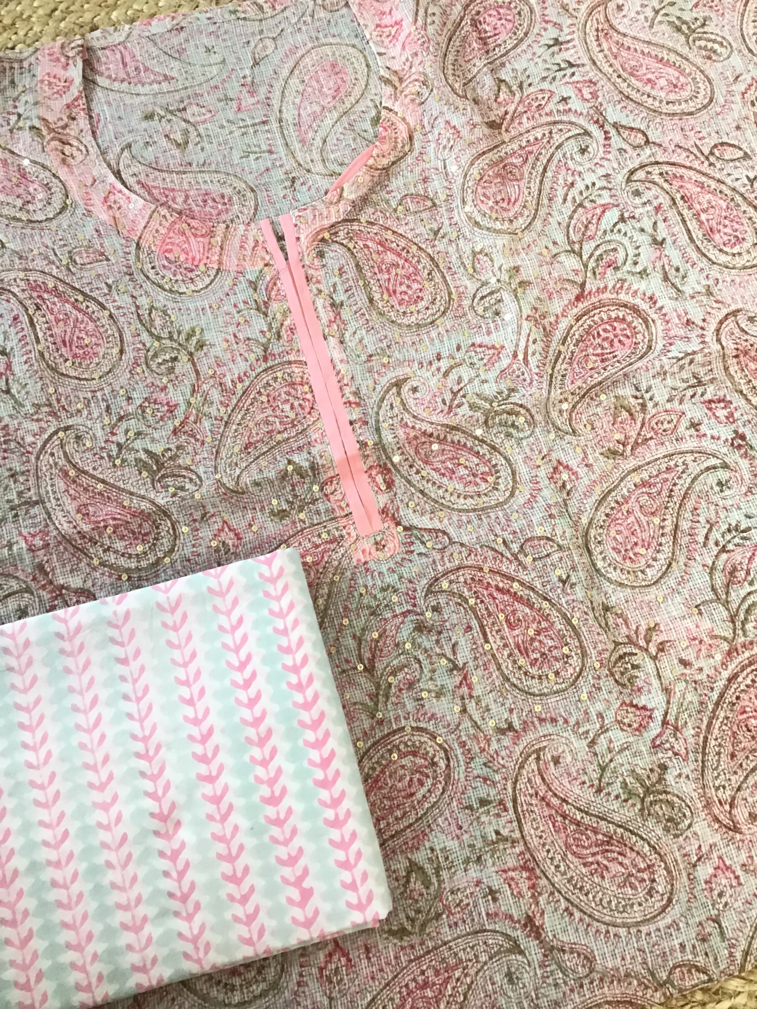 Pure Kota Cotton Printed Embroidered Suit - Blue