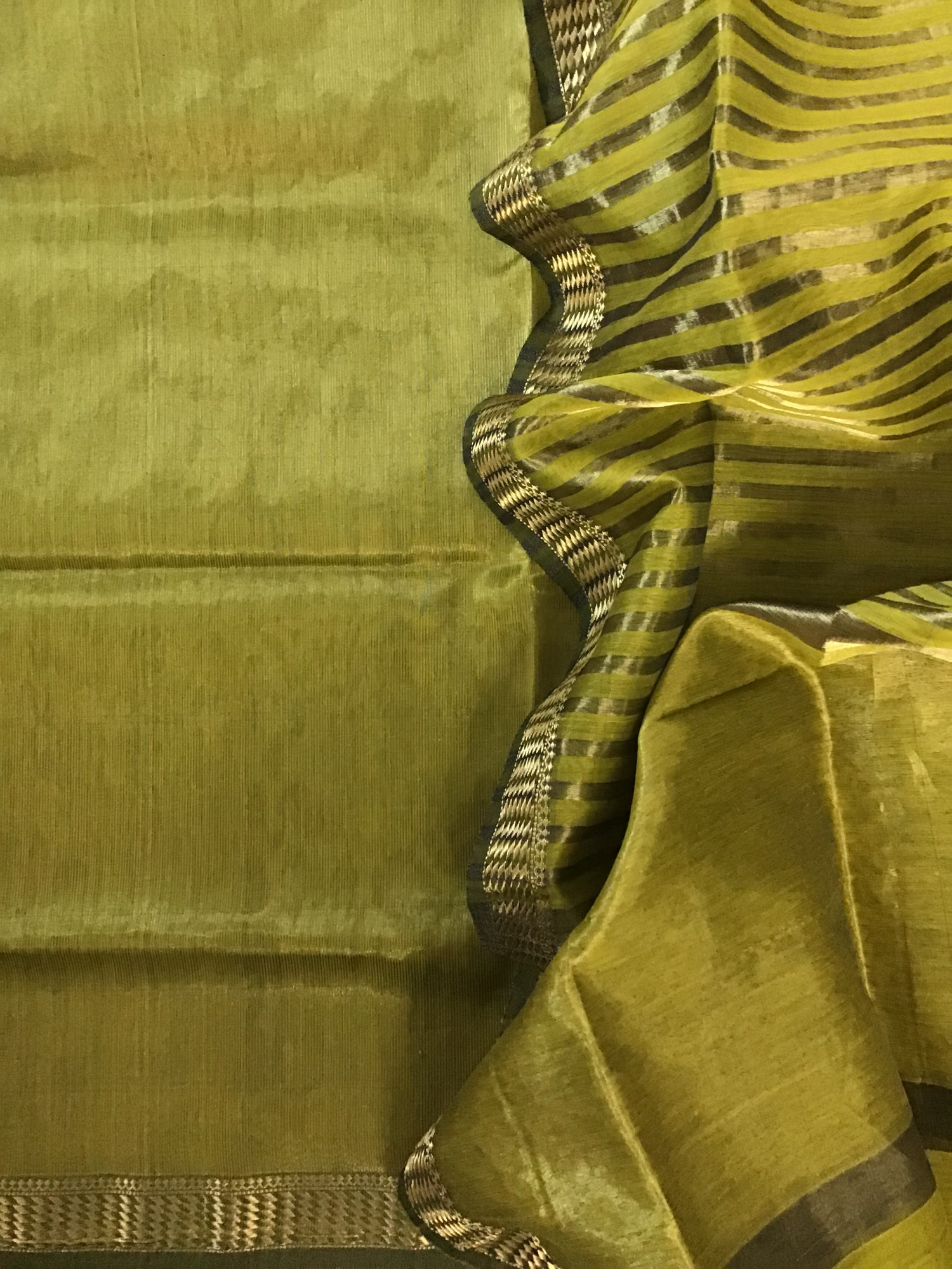 Pure Tissue Maheshwari Silk Self Weaved Suit - Yellow