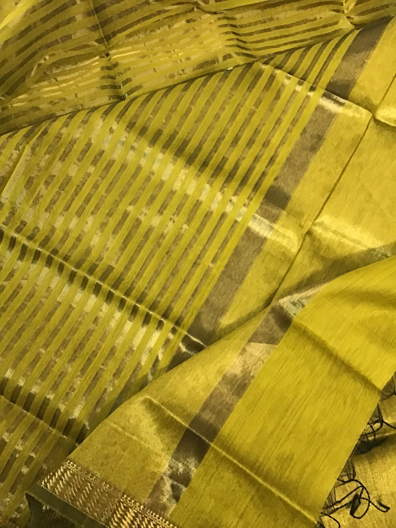 Pure Tissue Maheshwari Silk Self Weaved Suit - Yellow