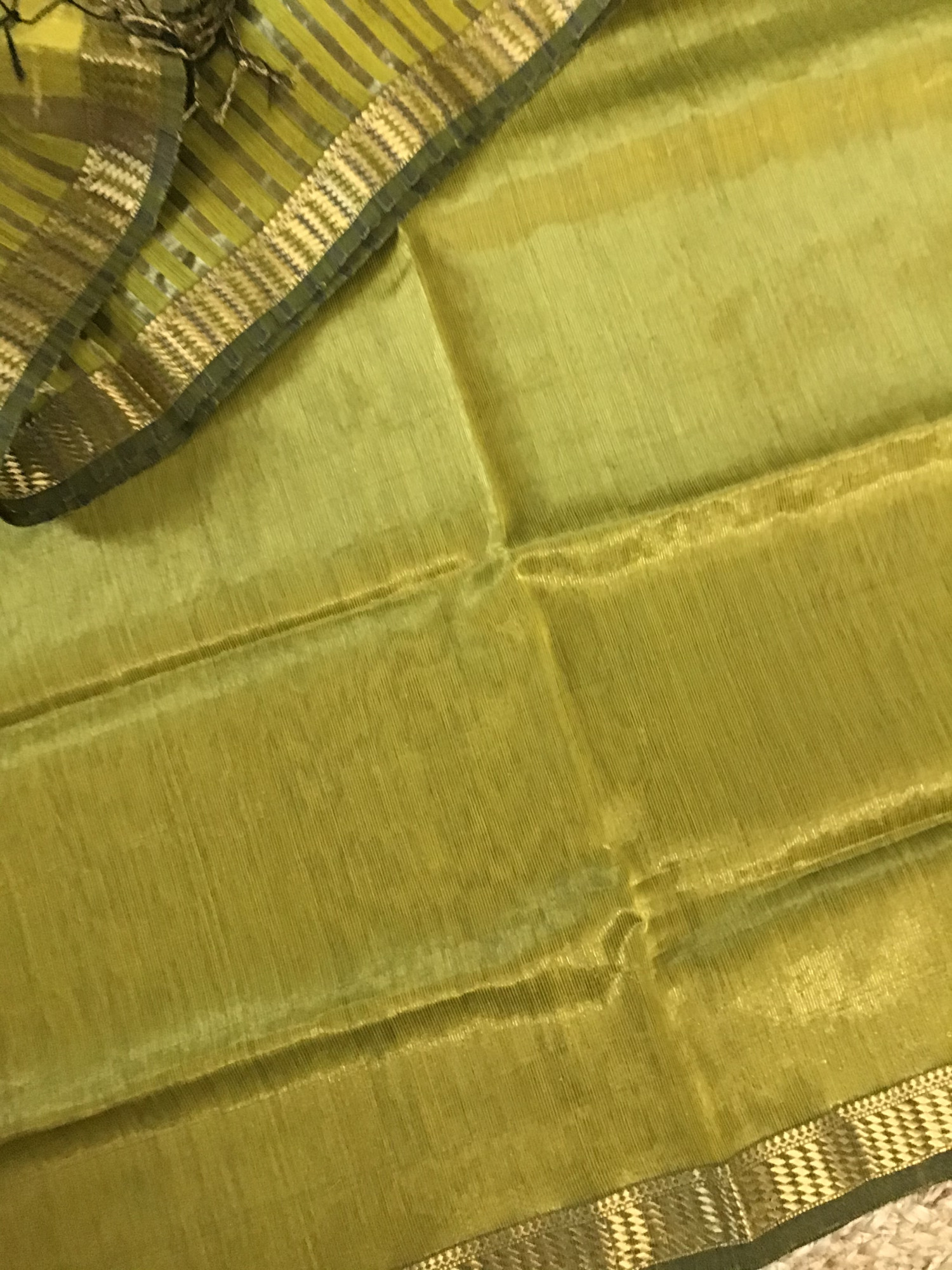 Pure Tissue Maheshwari Silk Self Weaved Suit - Yellow