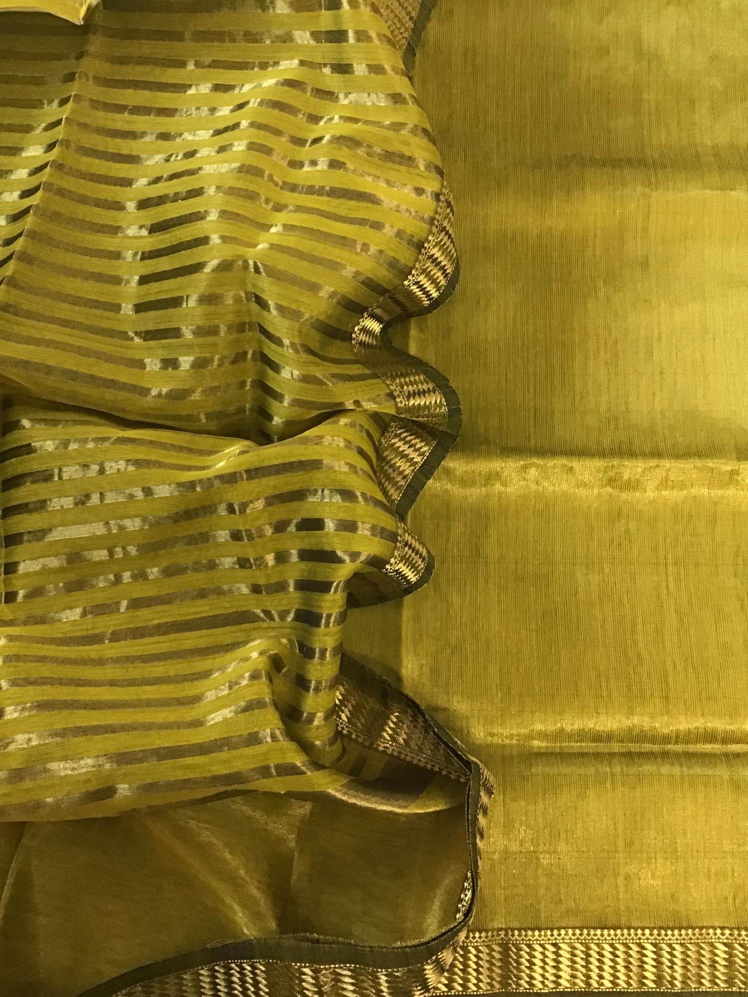 Pure Tissue Maheshwari Silk Self Weaved Suit - Yellow