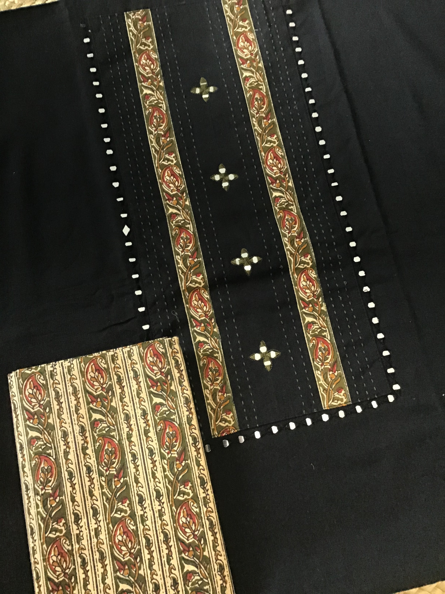 Pure Fine Handloom Cotton Embroidered Suit - Black