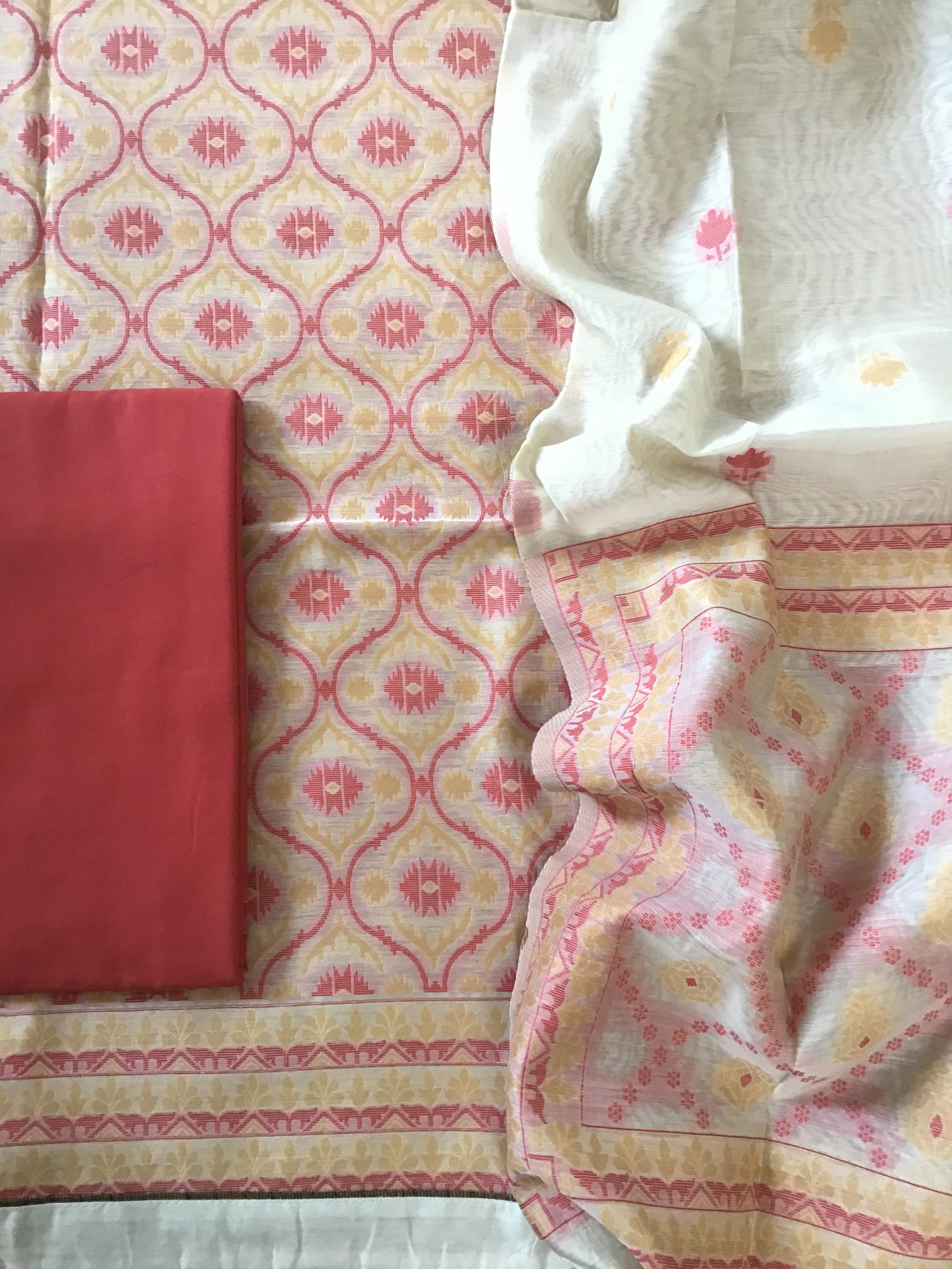 Soft Slub Chanderi Jamdani Weaved Suit - Beige