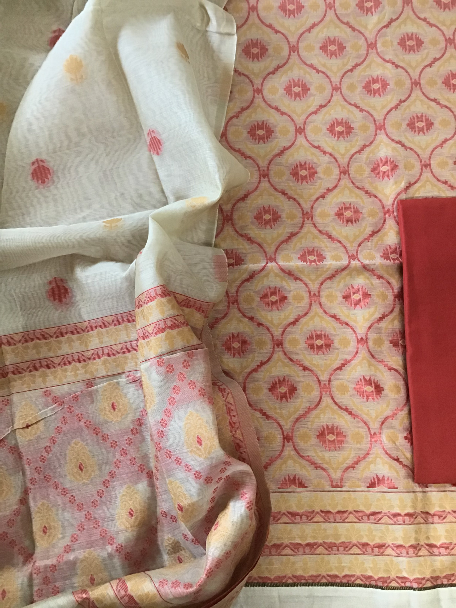 Soft Slub Chanderi Jamdani Weaved Suit - Beige