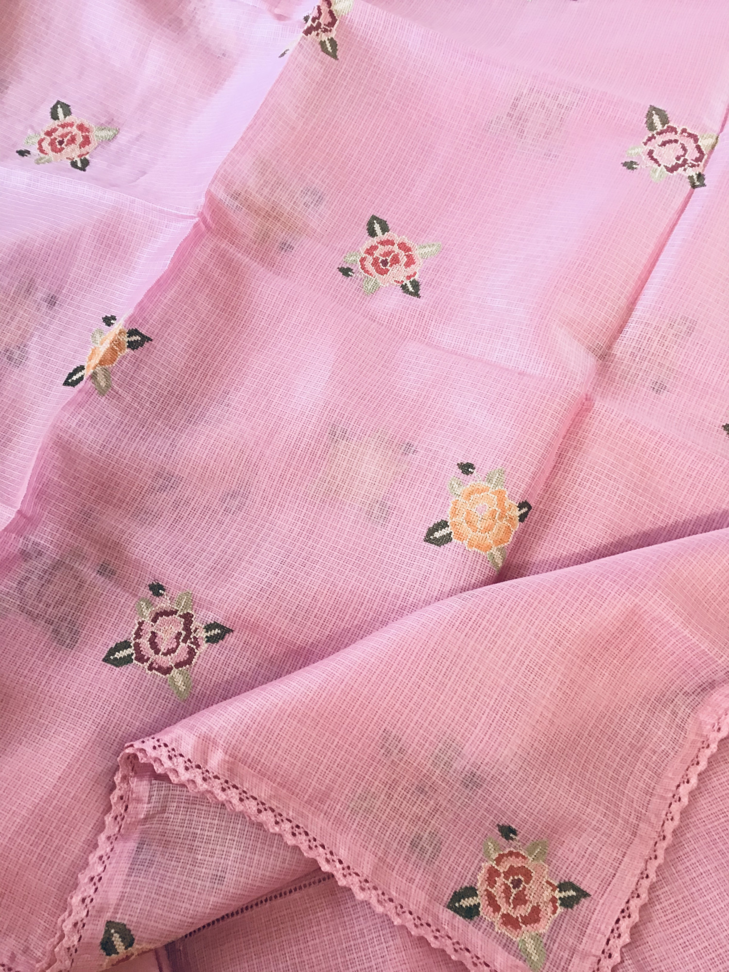 Soft Kota Silk Embroidered Suit - Pink