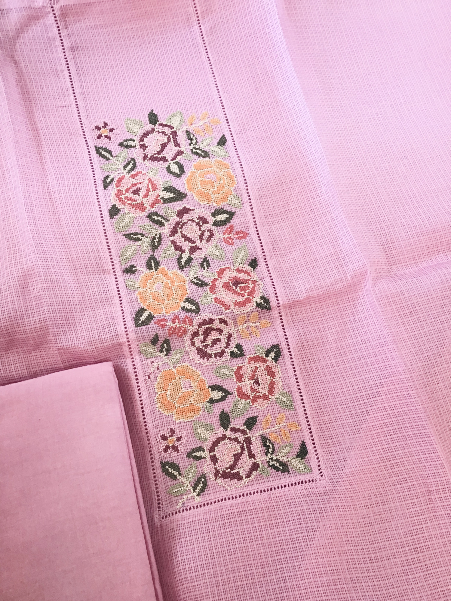 Soft Kota Silk Embroidered Suit - Pink