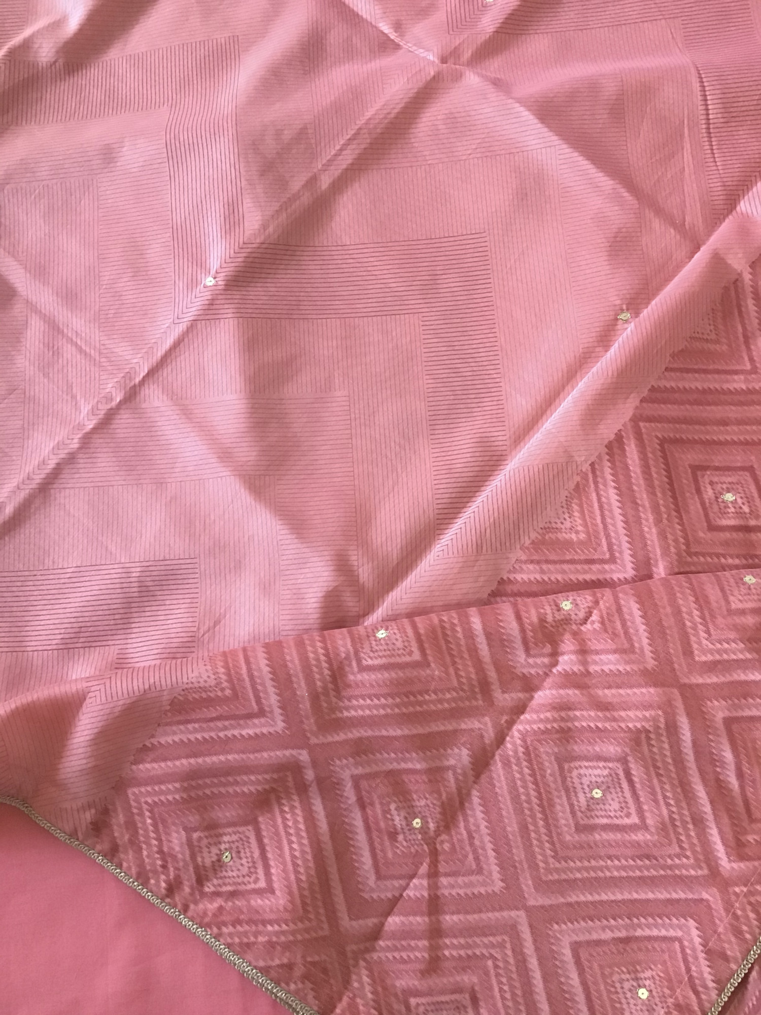 Soft Chanderi Printed Hand Embroidered Suit - Pink