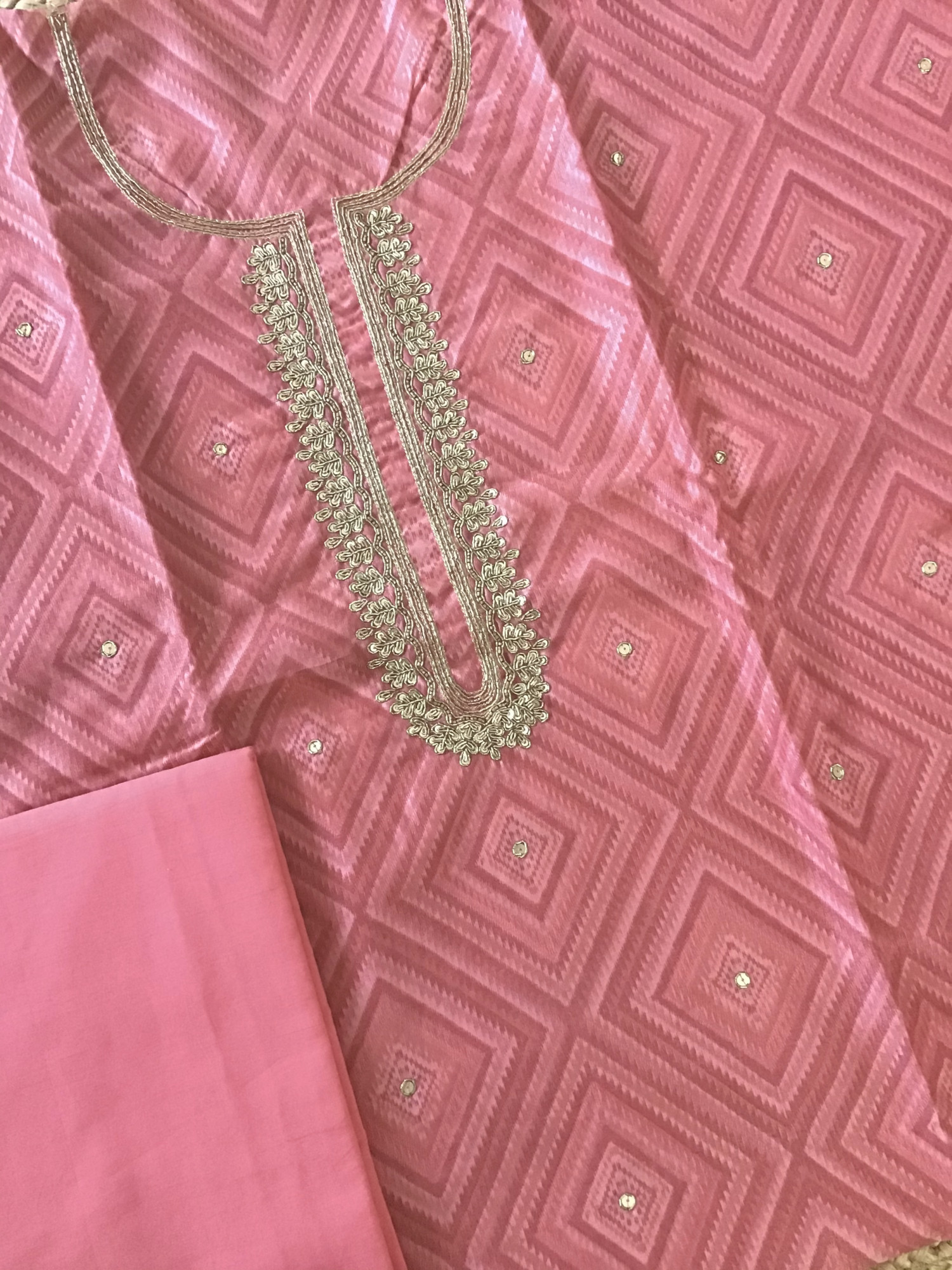 Soft Chanderi Printed Hand Embroidered Suit - Pink