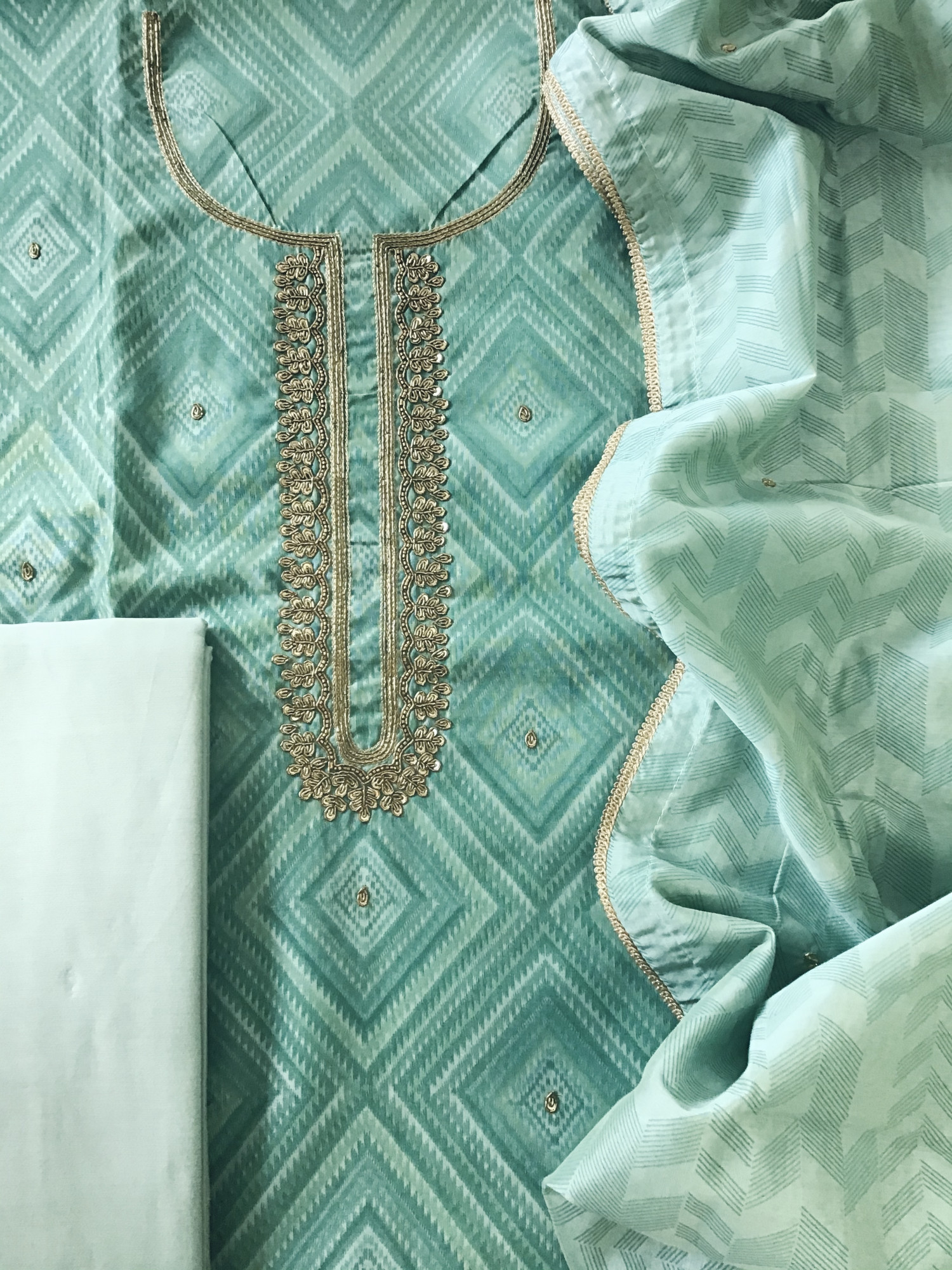 Soft Chanderi Printed Hand Embroidered Suit - Blue