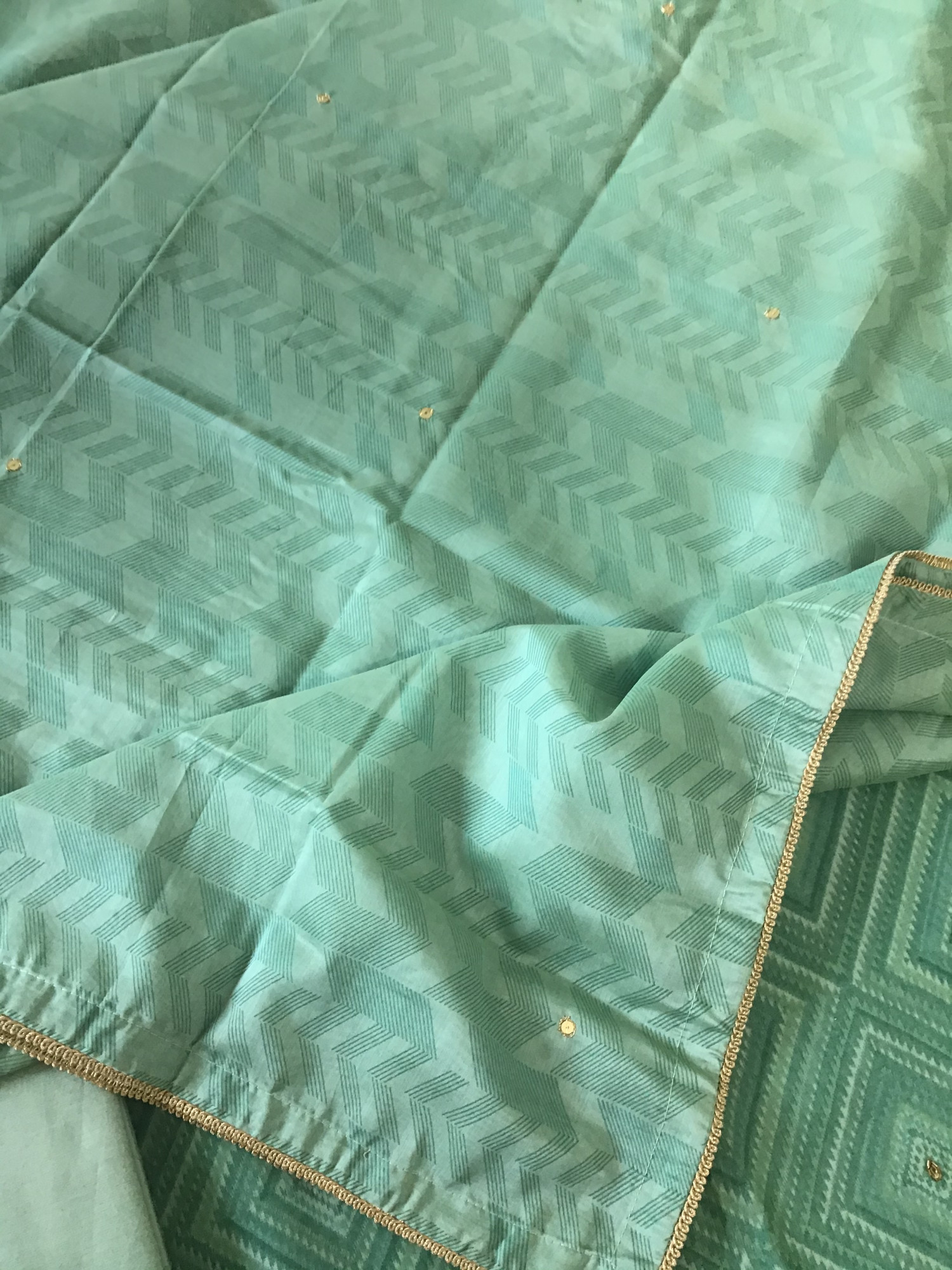 Soft Chanderi Printed Hand Embroidered Suit - Blue