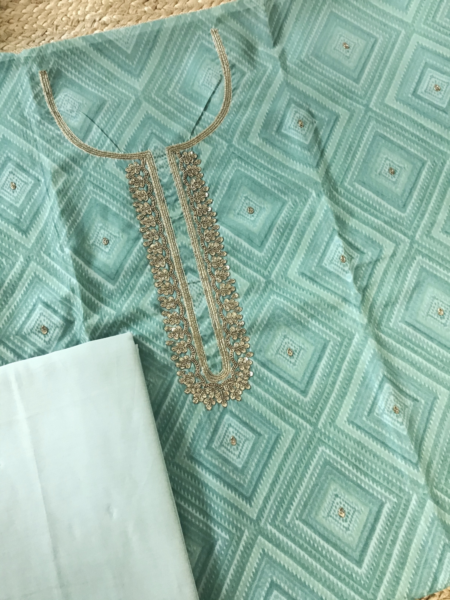 Soft Chanderi Printed Hand Embroidered Suit - Blue